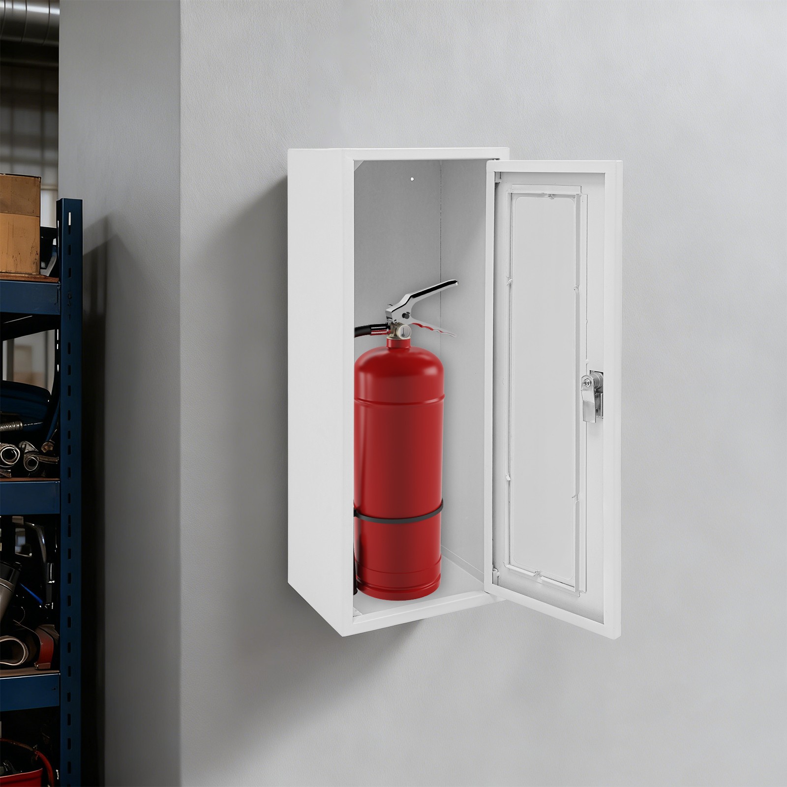 Commercial Fire Extinguisher Cabinet Steel Glass Wall Mount 66x25x20cm