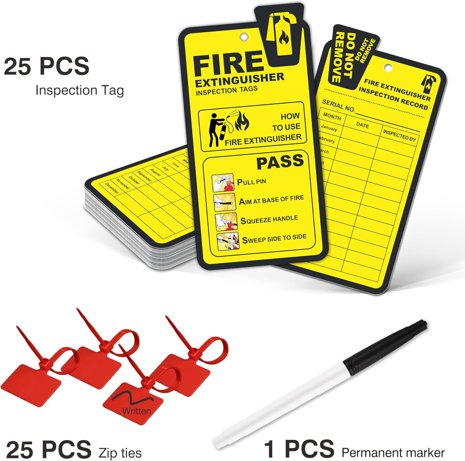 Fire Extinguisher Inspection Tags 2026-2029, 25 Pack Yearly Monthly Fire Extingu