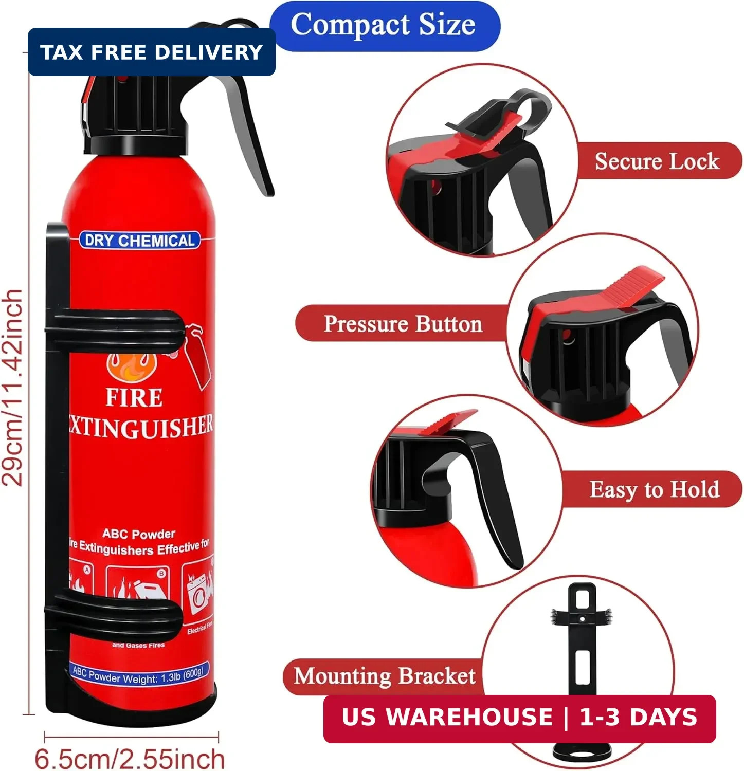 4 Pack ABC Dry Chemical Fire Extinguishers, Portable Dry Powder Fast-Acting Fire