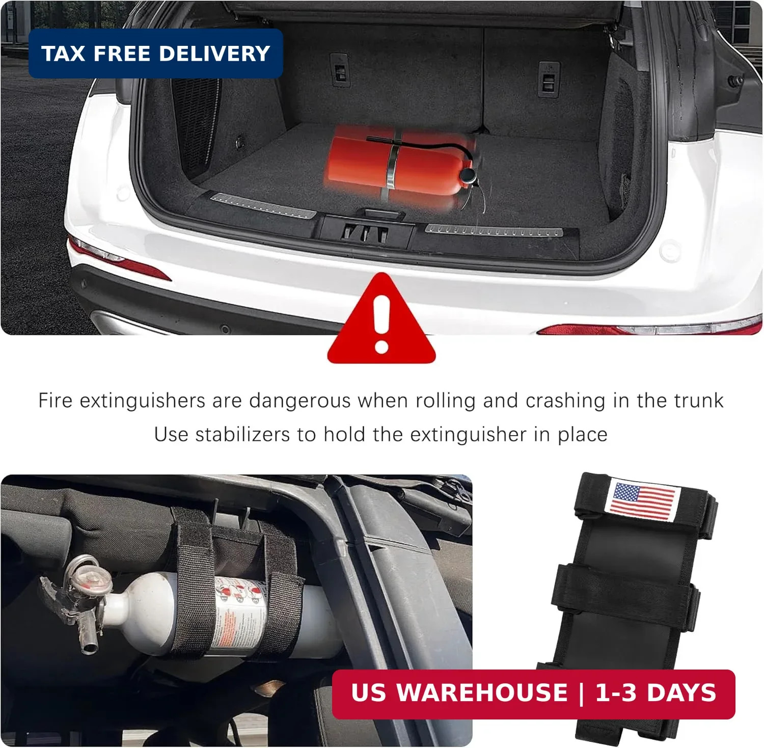 OFBAND Roll Bar Car Fire Extinguisher Mount with American Flag,Fire Extinguisher