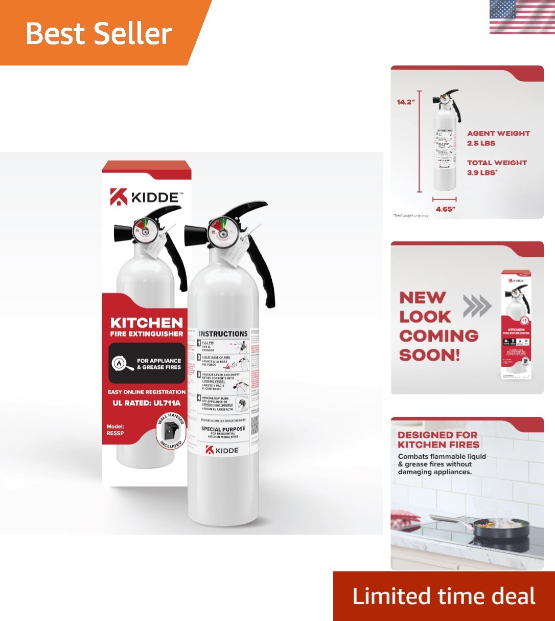 Easy-to-Use Fire Extinguisher for Kitchens 711A – Compact with Mounting Bracket
