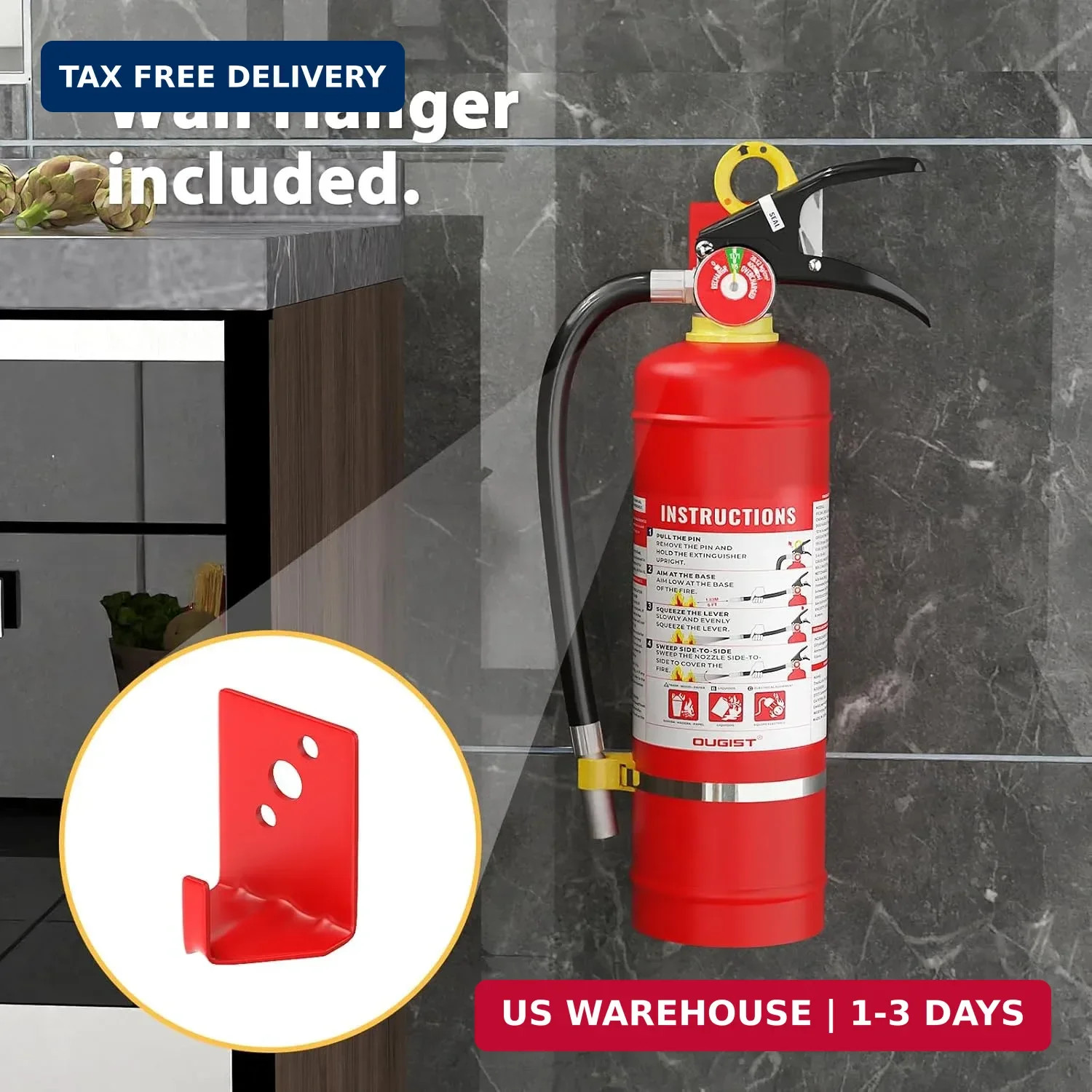 Ougist ABC Dry Chemical Fire Extinguisher, 5 lb – 2-A:10-B：C Rated for Home, Off