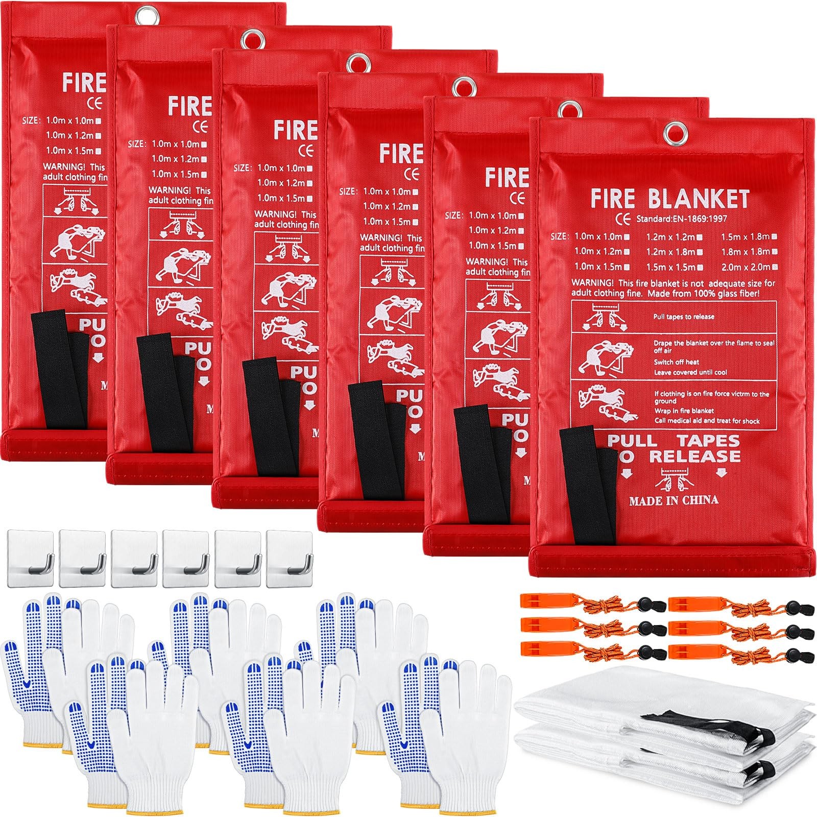 6 Sets Fire Blanket for Home Fire Suppression Thermal Blankets with Whistles,…