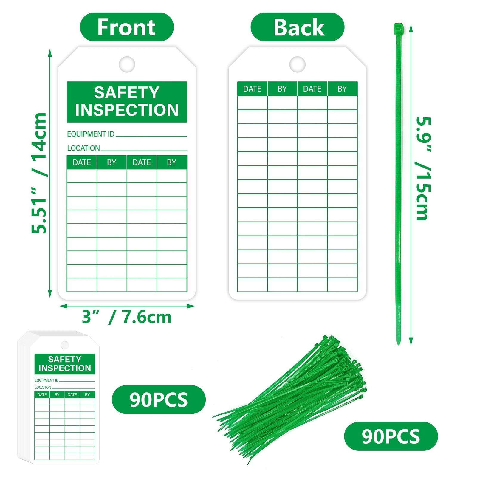 90Sets Safety Inspection Tags with Adjustable Wire Ties Accident Prevention L…