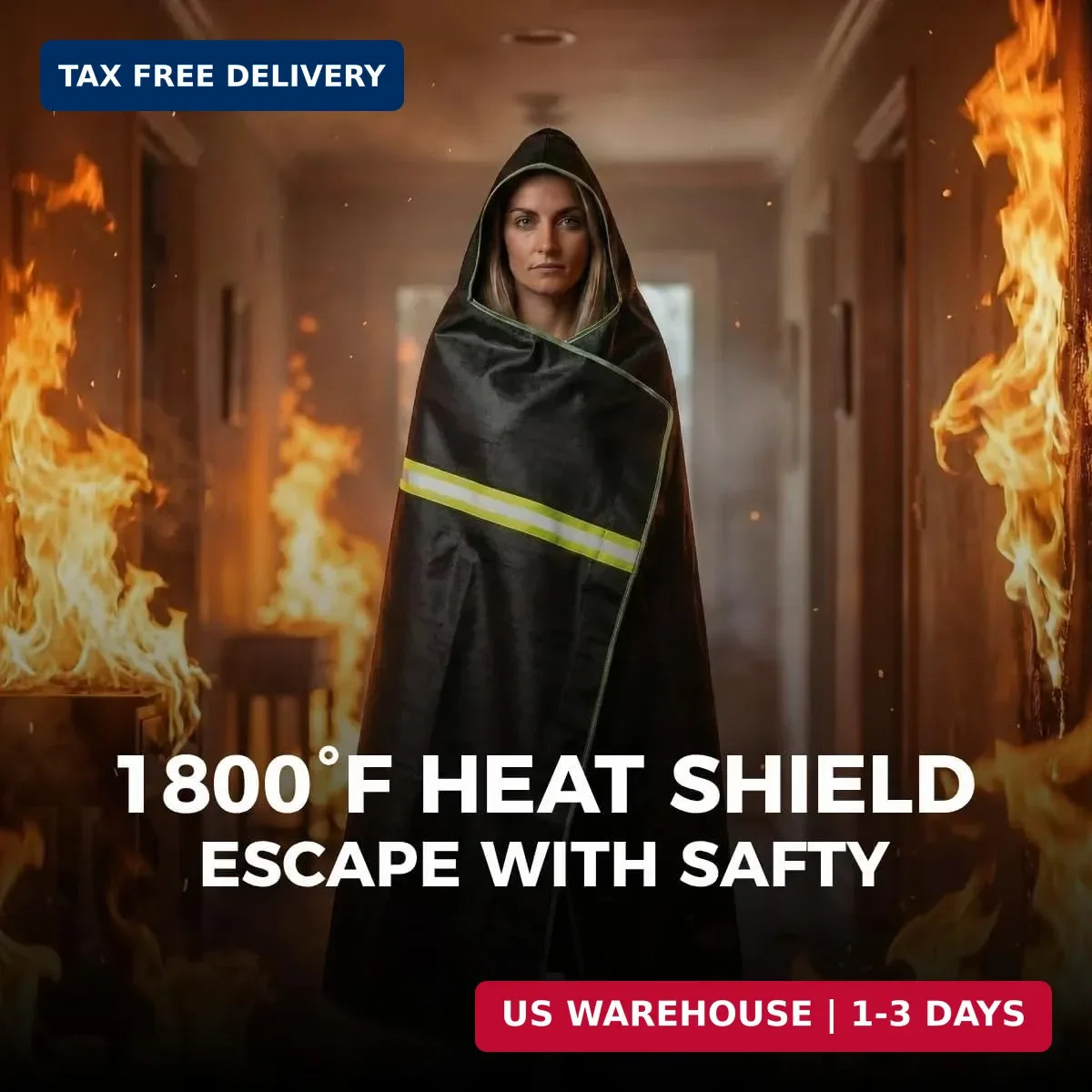 Fireproof Cloak with Hood – Fiberglass Free Fire Blanket Emergency for Home, 180