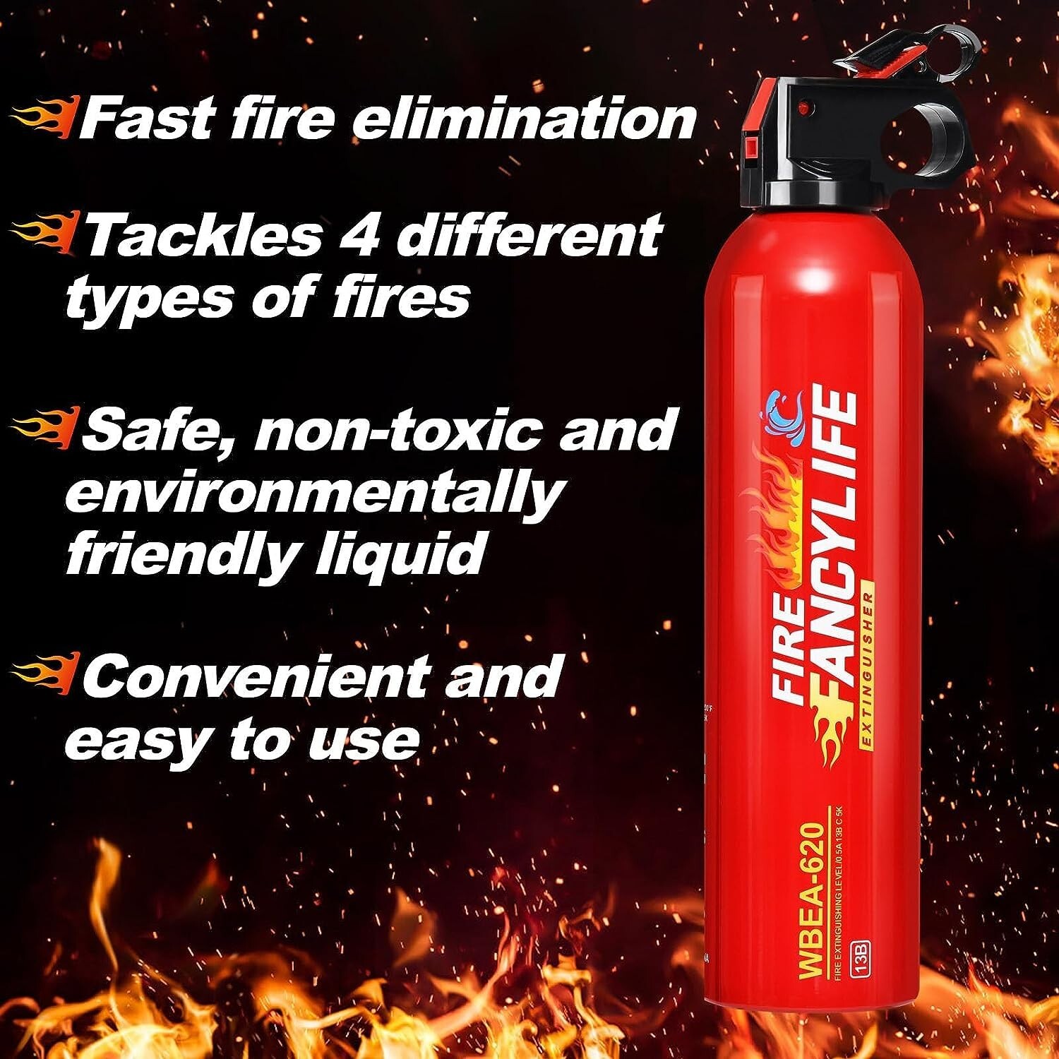 FancyLife Fire Extinguisher for Home Kitchen Car Vehicle Non-Toxic Water-Based