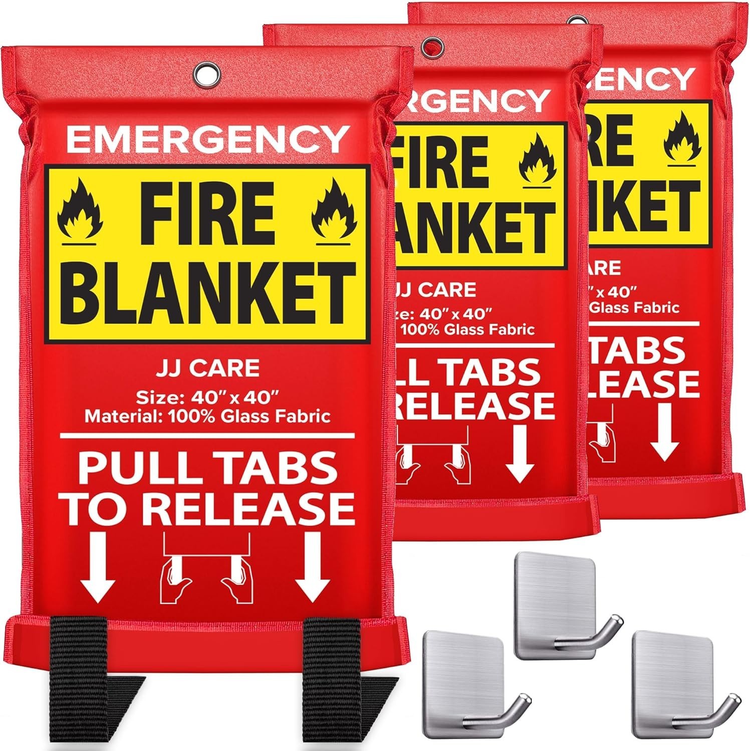 Fire Blanket Set 3 Packs with Hooks 40 Inch Fireproof Fire Safety for Home