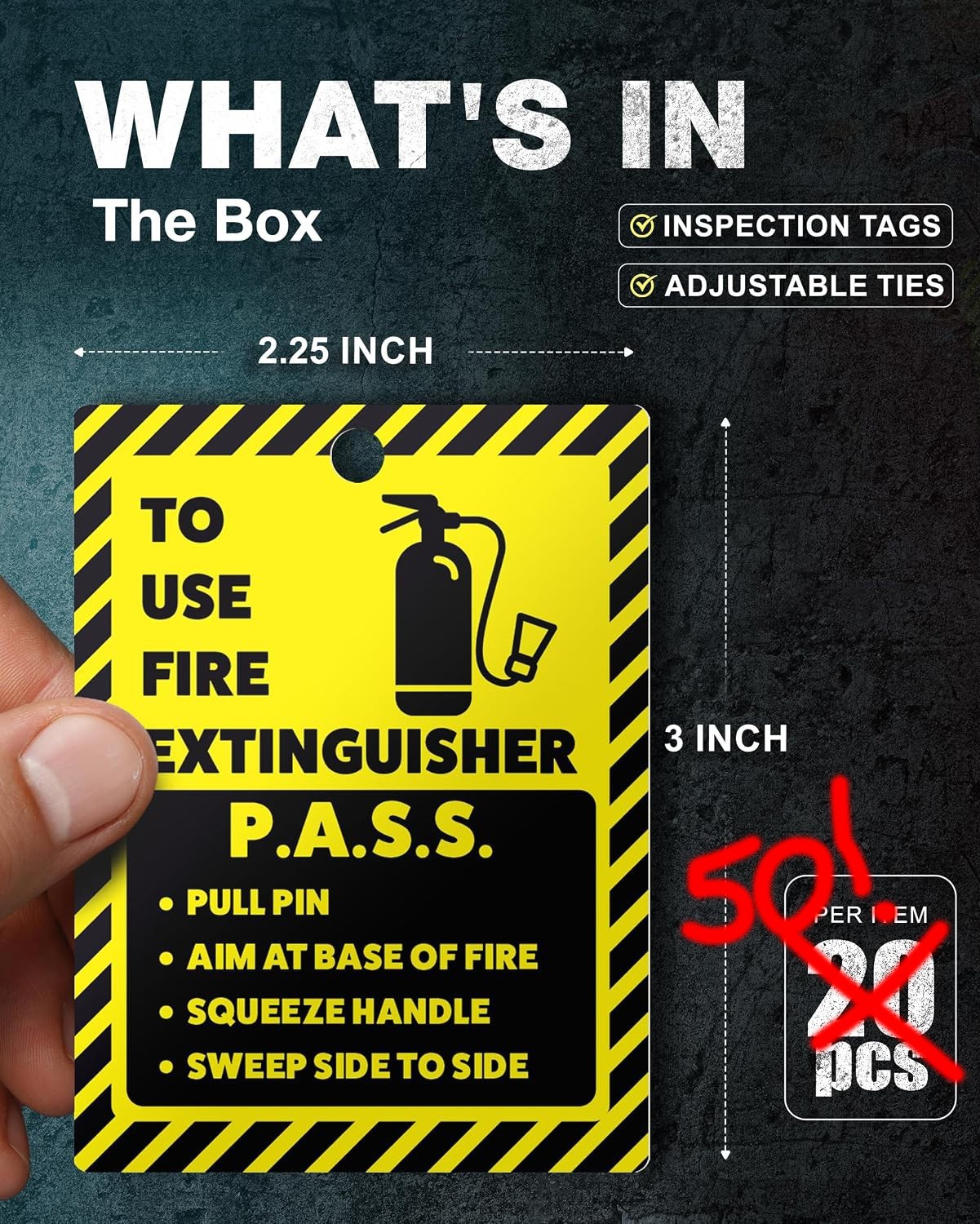 50 Fire Extinguisher Inspection Tags 2026-2029 Plastic 2.25″ x 3″ Yellow/Black