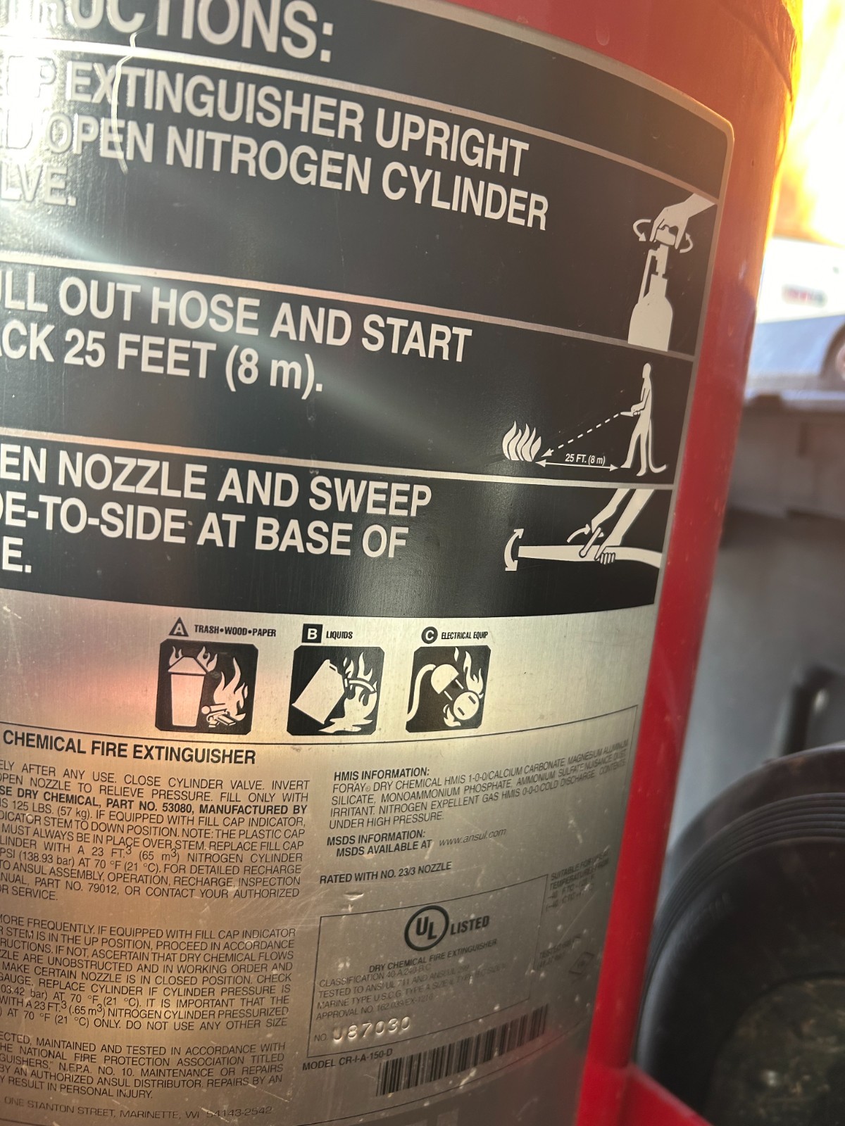 Ansul 150lb ABC fire extinguisher on wheels, with nitrogen – Model CR-1-A-150D