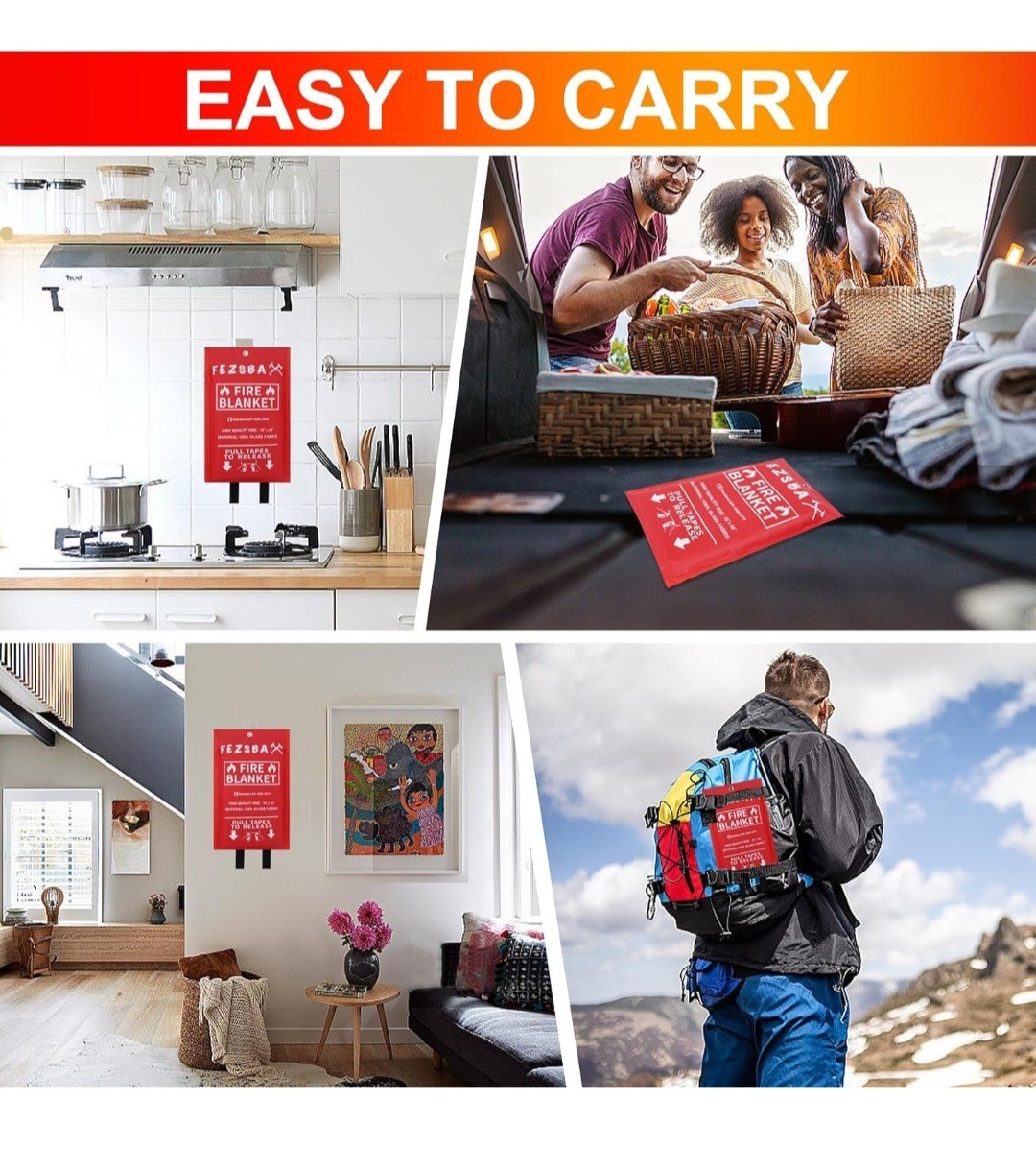 4pk Large 4’x4′ Fire Blanket Fireproof For Home Office Caravan Emergency Safety