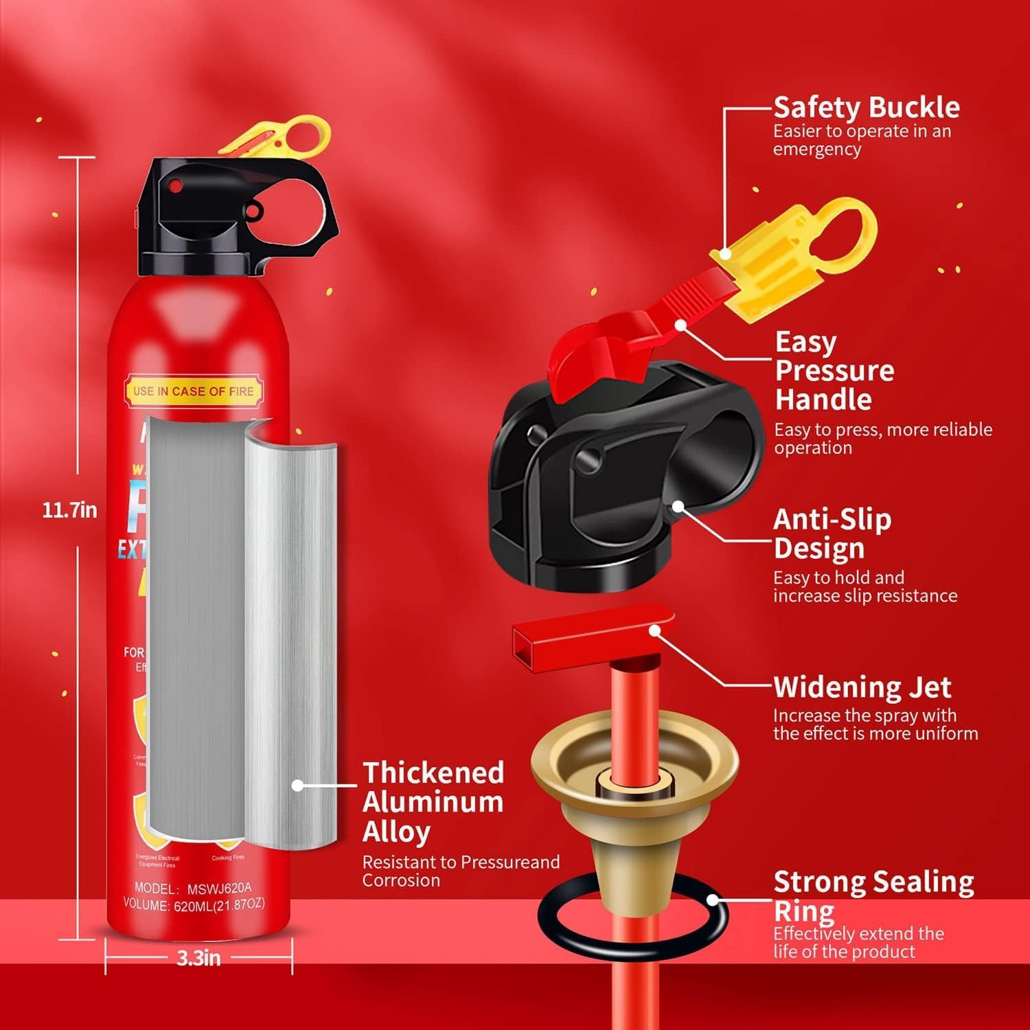 1 PACK Portable Fire Extinguisher Spray 4 In-1 with Bracket for the House