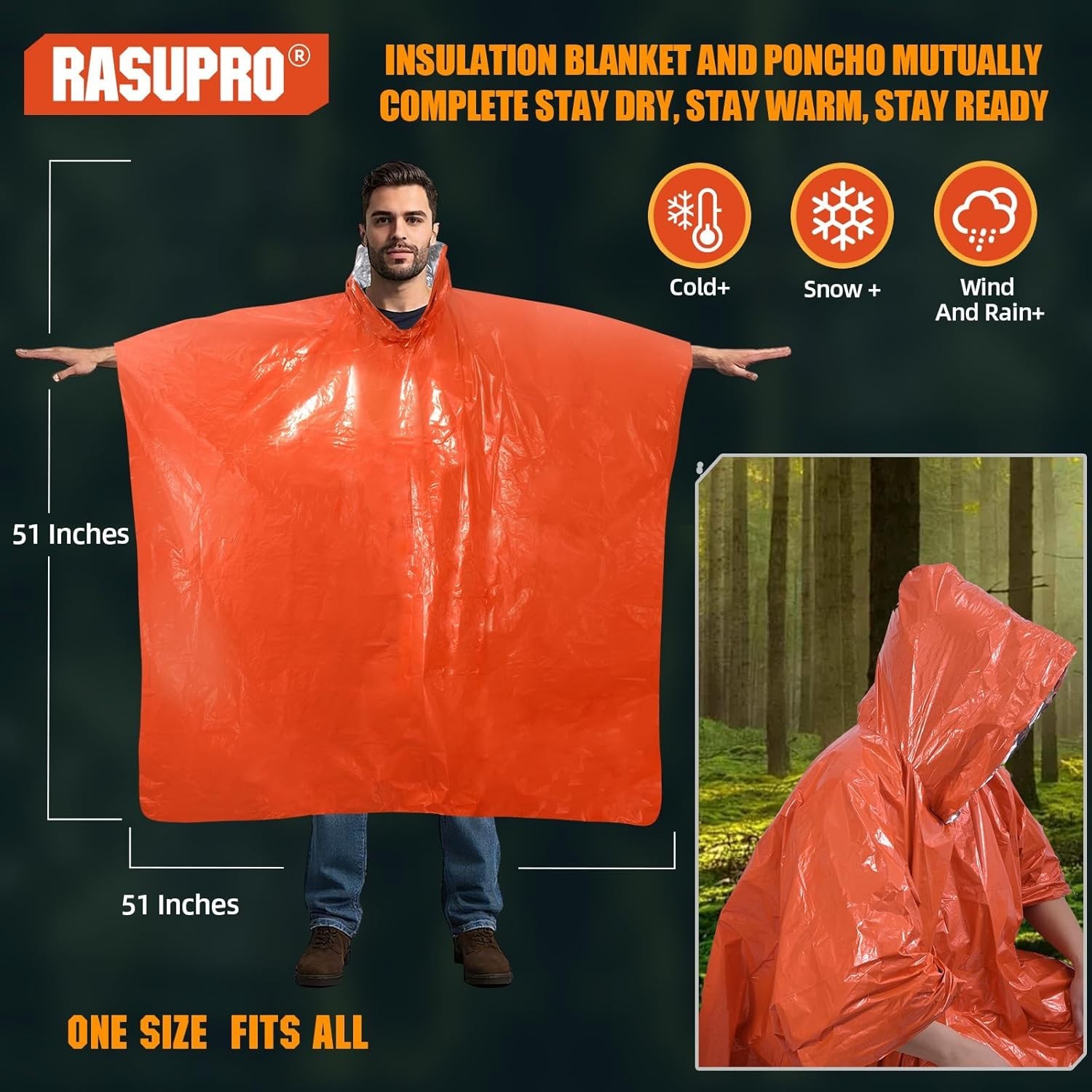 4 Pack Emergency Mylar Blanket Poncho | Waterproof Rain Ponchos | Reusable Pa…