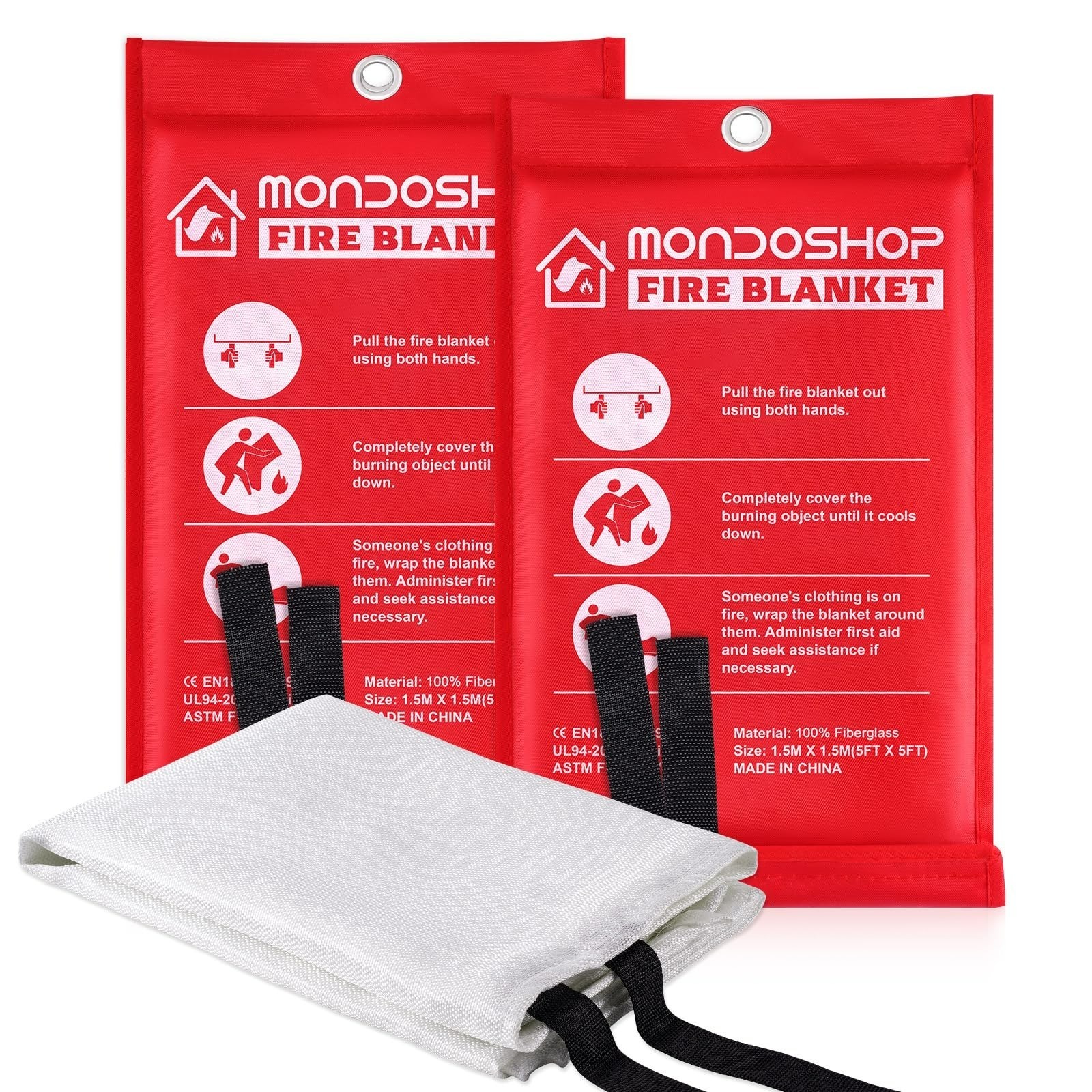 Mondoshop Fire Blanket Emergency Retardant for Home Kitchen Camping 2-Pack