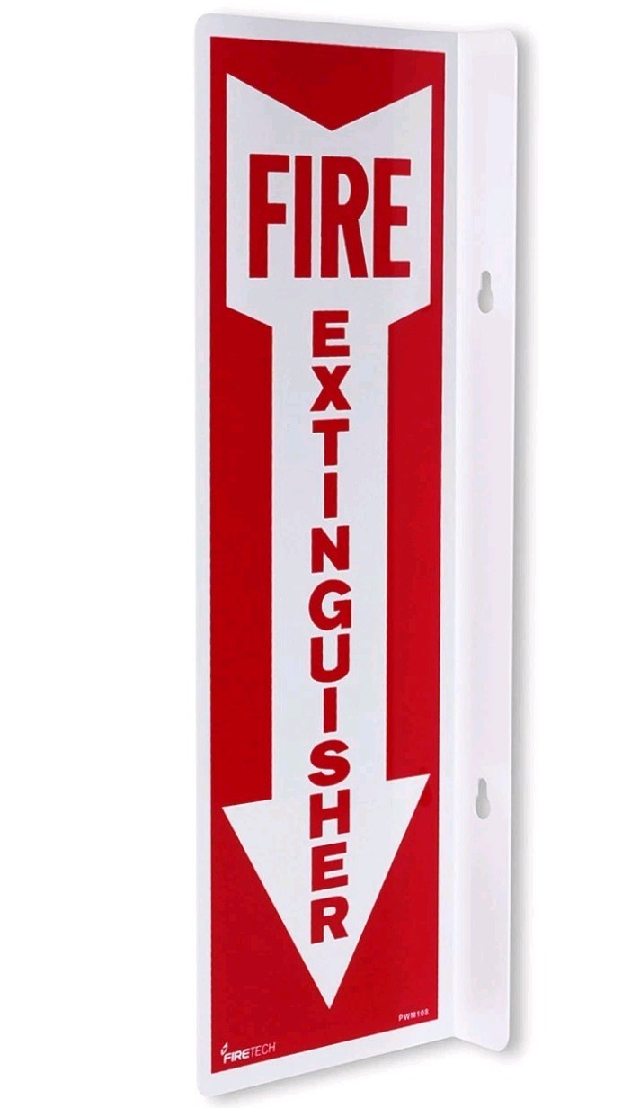 🔥(1) 4″ X 12 RIGID PLASTIC 90* ANGLE FIRE EXTINGUISHER ARROW SIGN NEW