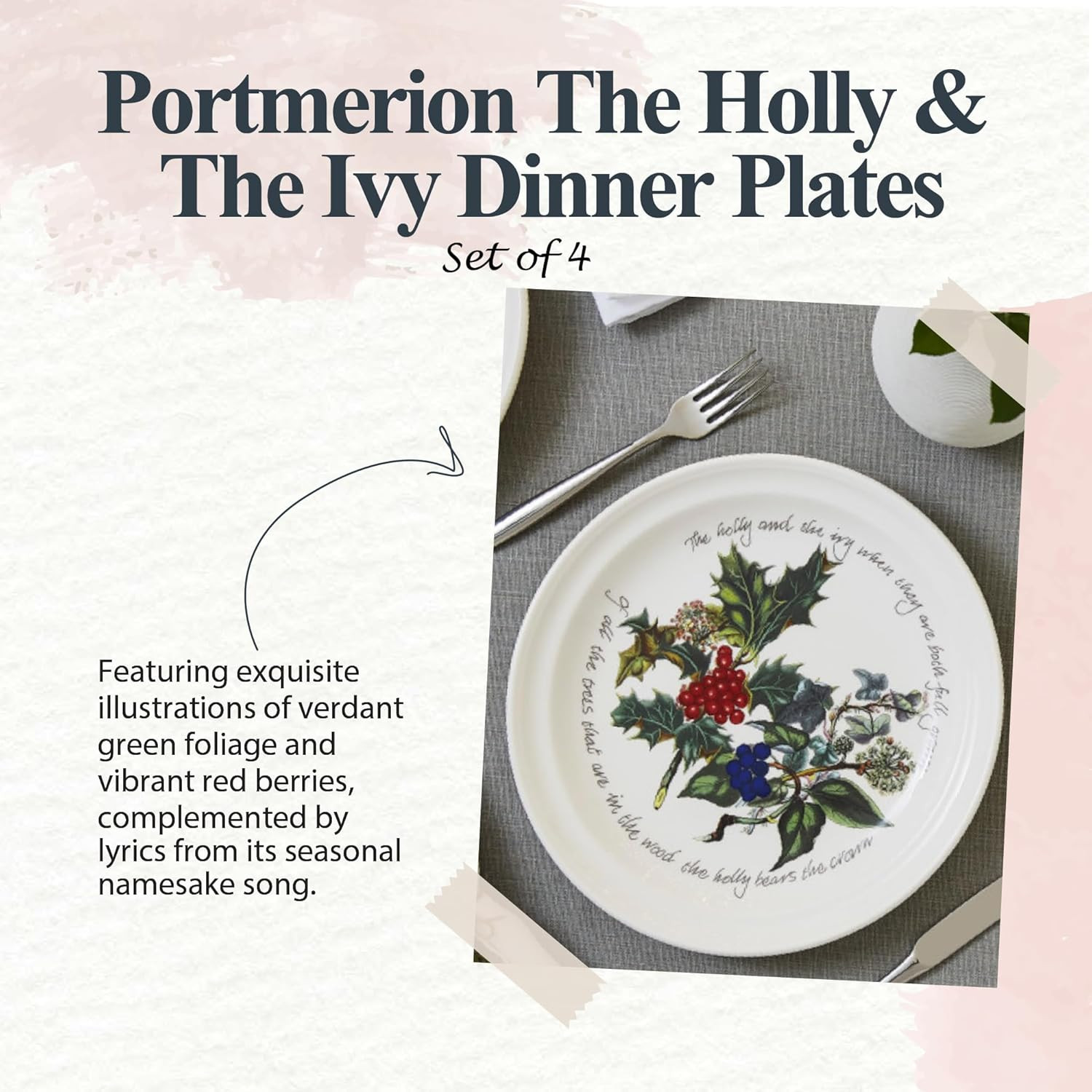 Holly and Ivy 10-inch Christmas Dinner Plates (Set of 4) – Festive Tableware, Be