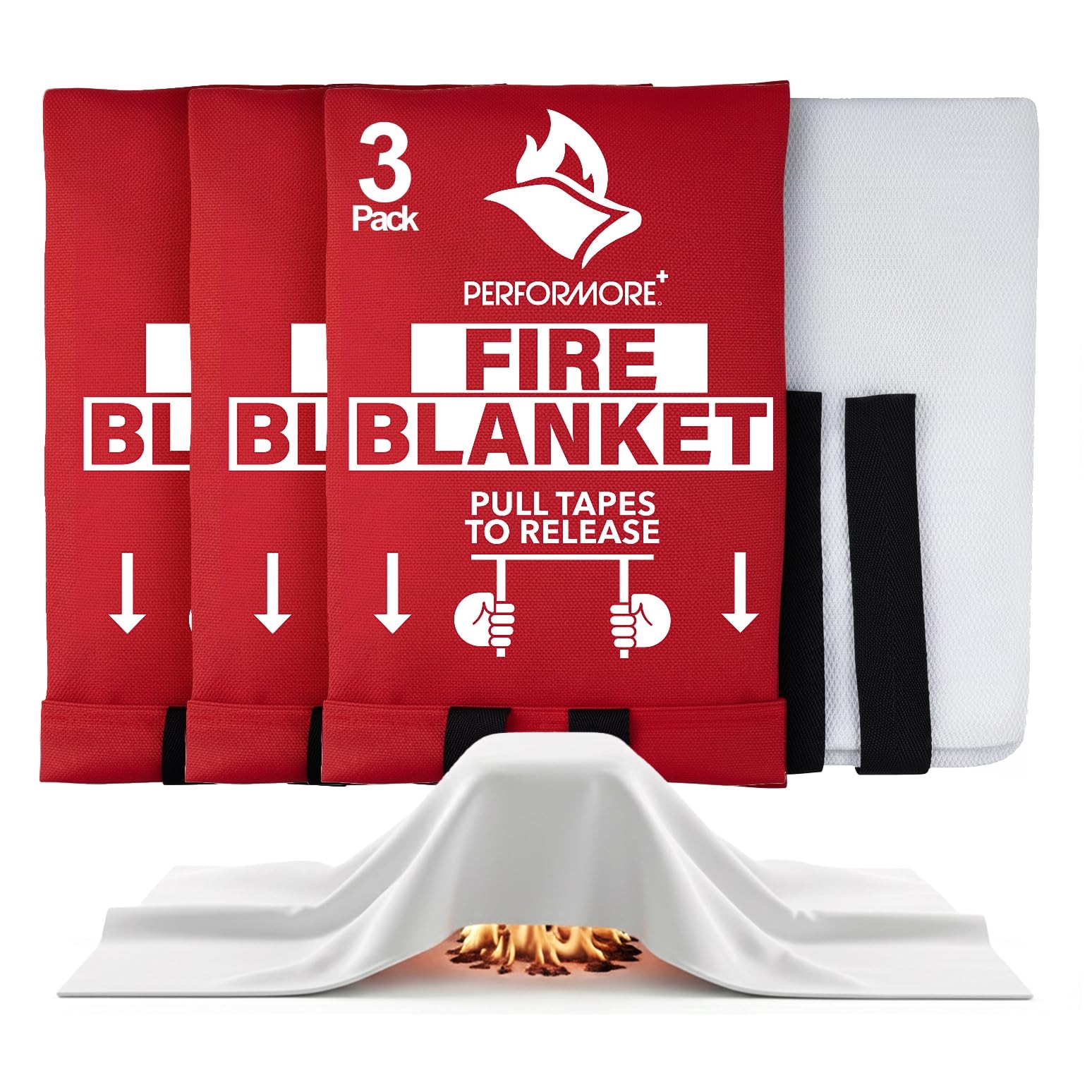 3-Pack Fire Blankets 40″ x 40″ Emergency Flame-Resistant Fire Suppression Bla…