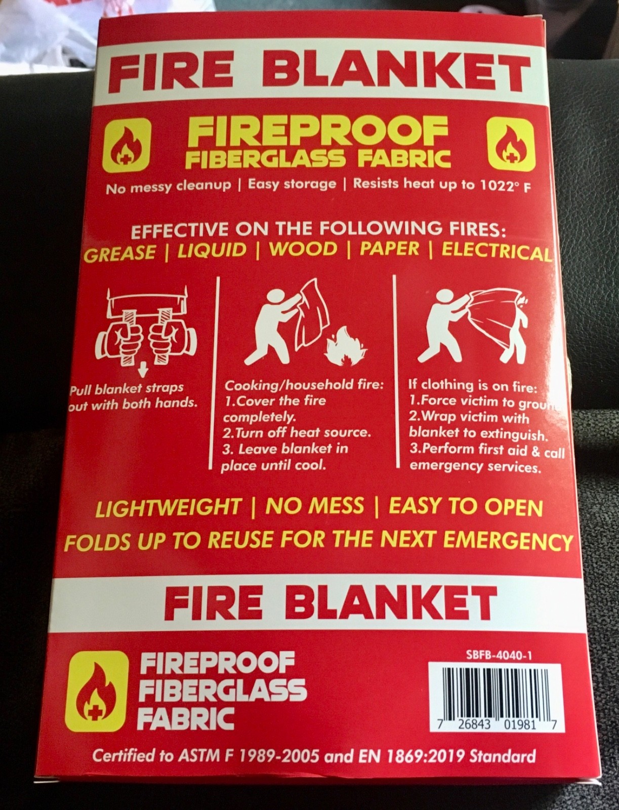 Silverback 40″ X 40″ Fireproof Fiberglass Fabric Fire Blanket .. NIB