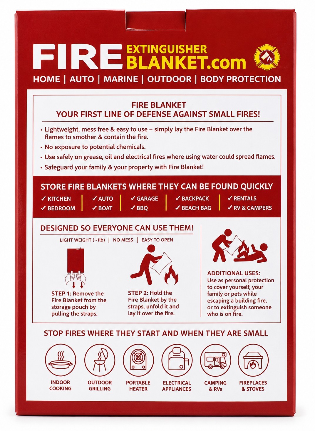2 Pack Fire Extinguisher Blanket 40×40 Fiberglass Kitchen Auto RV Marine Safety