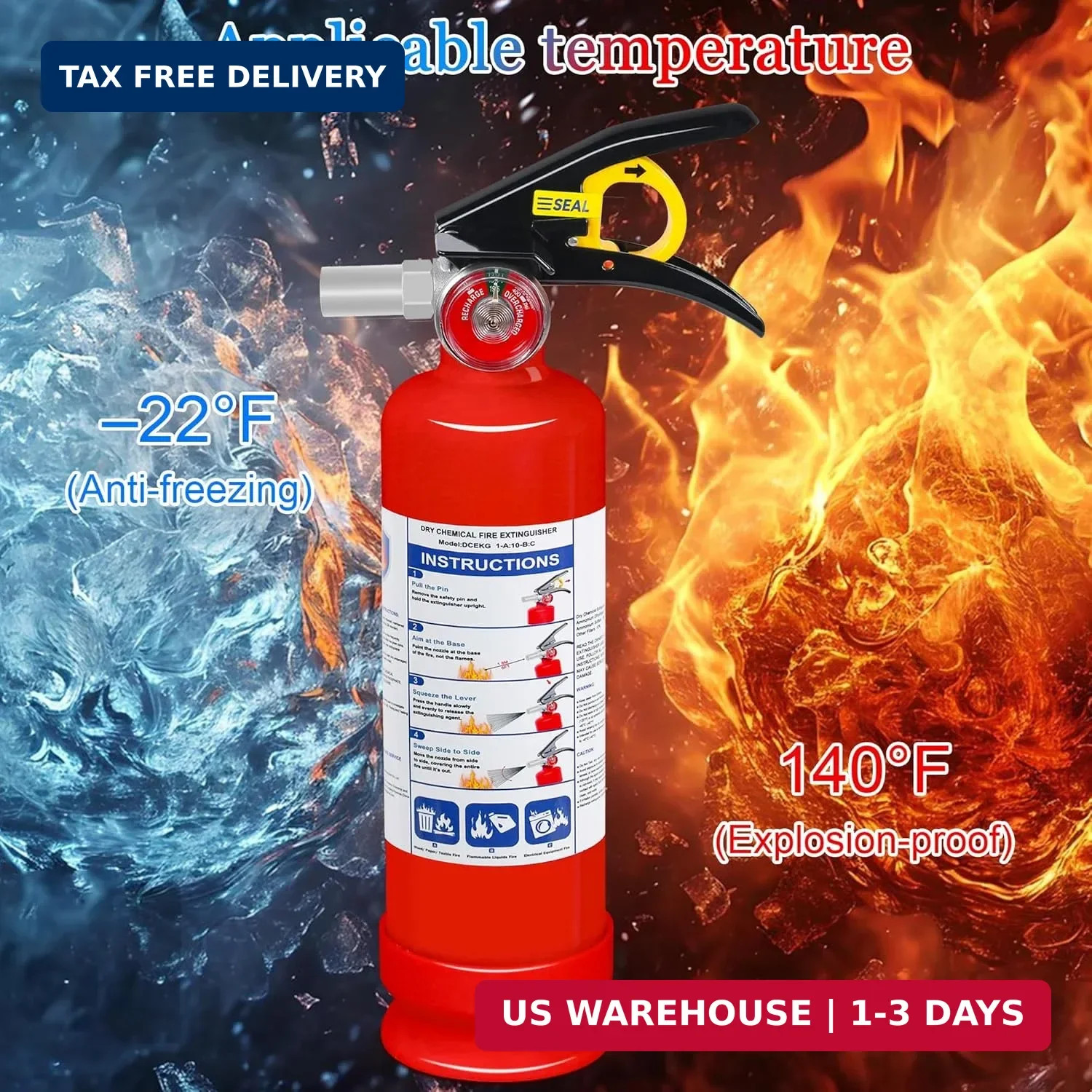 2-Pack ABC Dry Chemical Fire Extinguisher, 2.5 lb 1A:10B:C Fire Extinguisher for