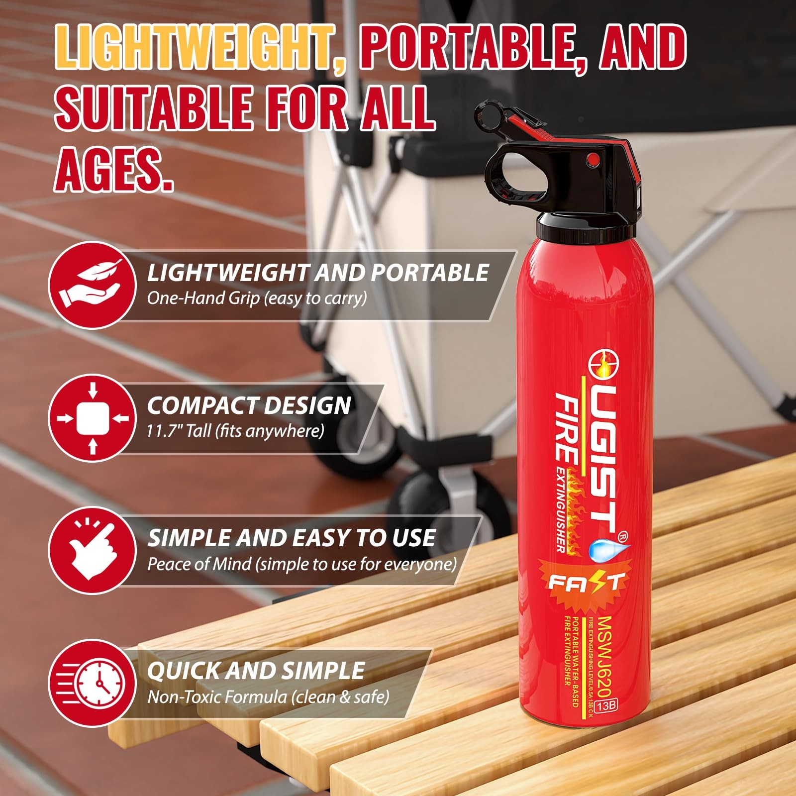 Ougist Small Portable Fire Extinguisher for Home and Car, 21oz Each, 1-Pack, Wat