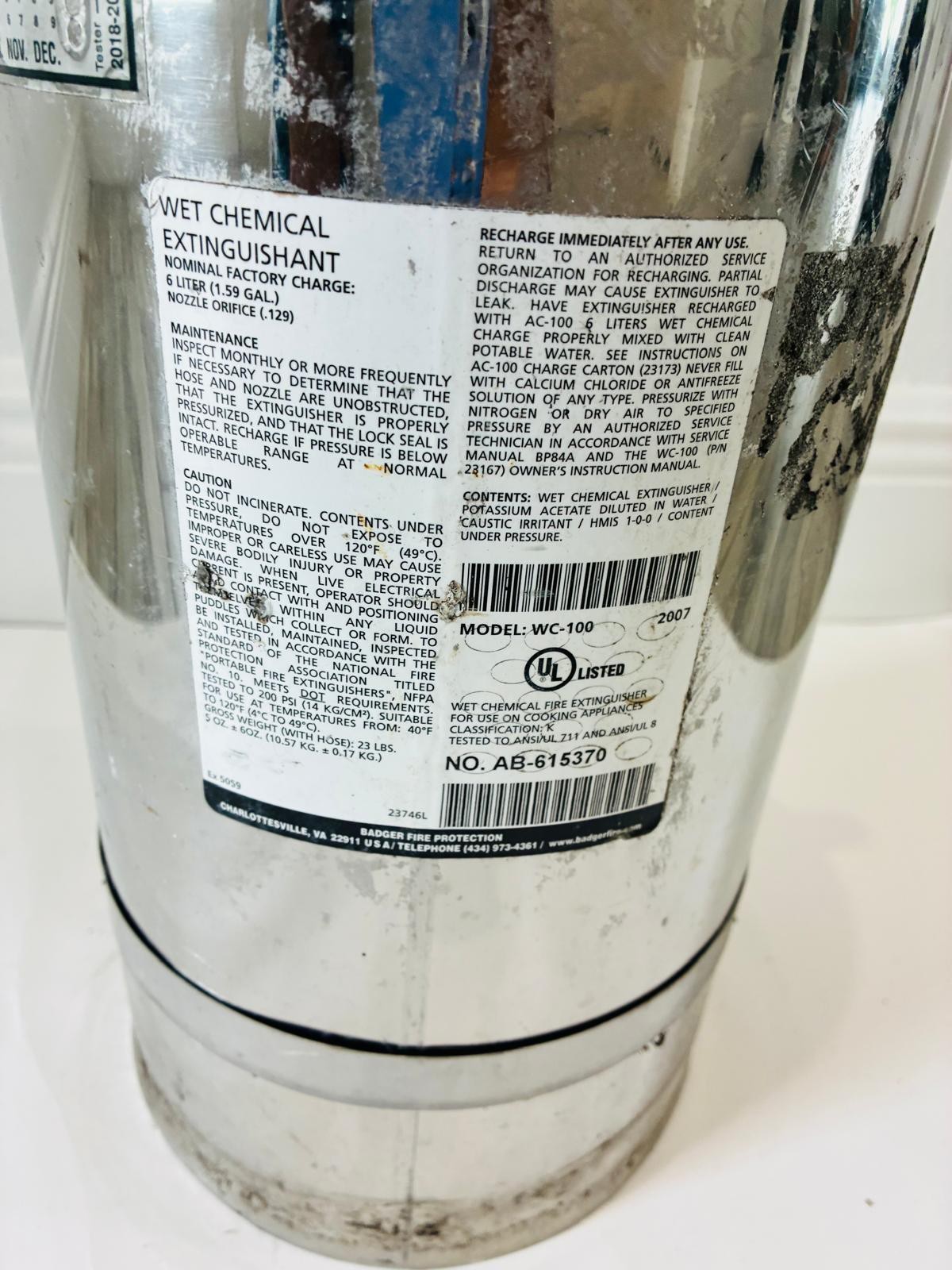 Badger WC-100 Fire Extinguisher 6 Liter Class K