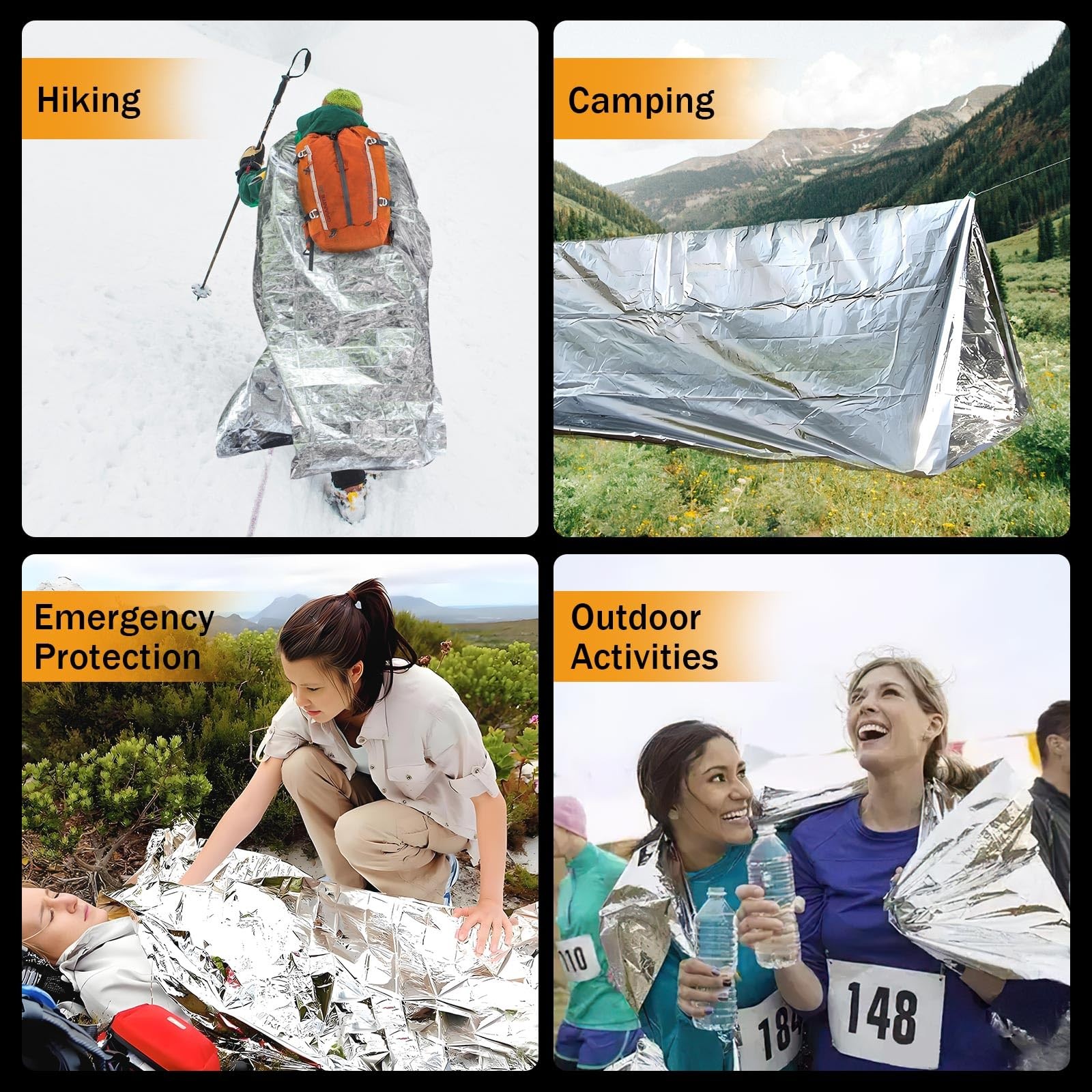 5Pack Emergency Mylar Thermal Blankets, 82″x62″ Space Blankets Foil Blanket, …