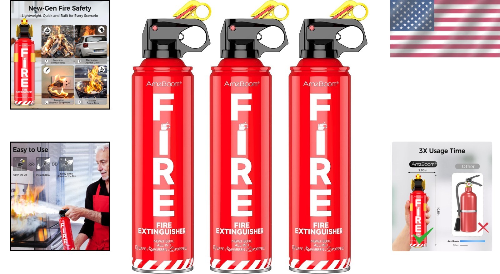 Water-Based Fire Extinguishers – Non-Toxic, Quick-Activate & Family Safe, 3 Pack