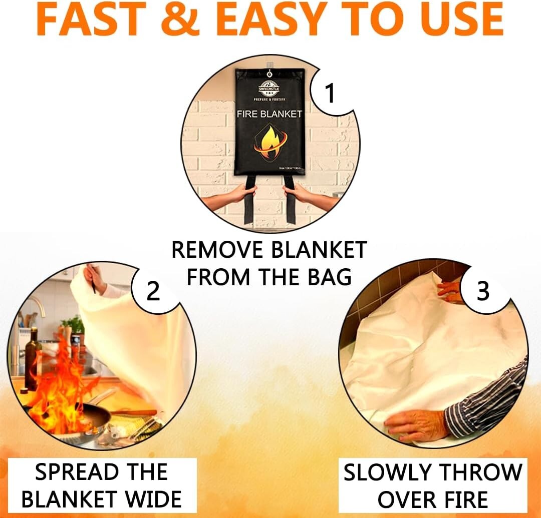 Fire Blanket Emergency Survival Kit 2 Pack 59″x59″ + 2 Hooks & 2 Gloves Safety