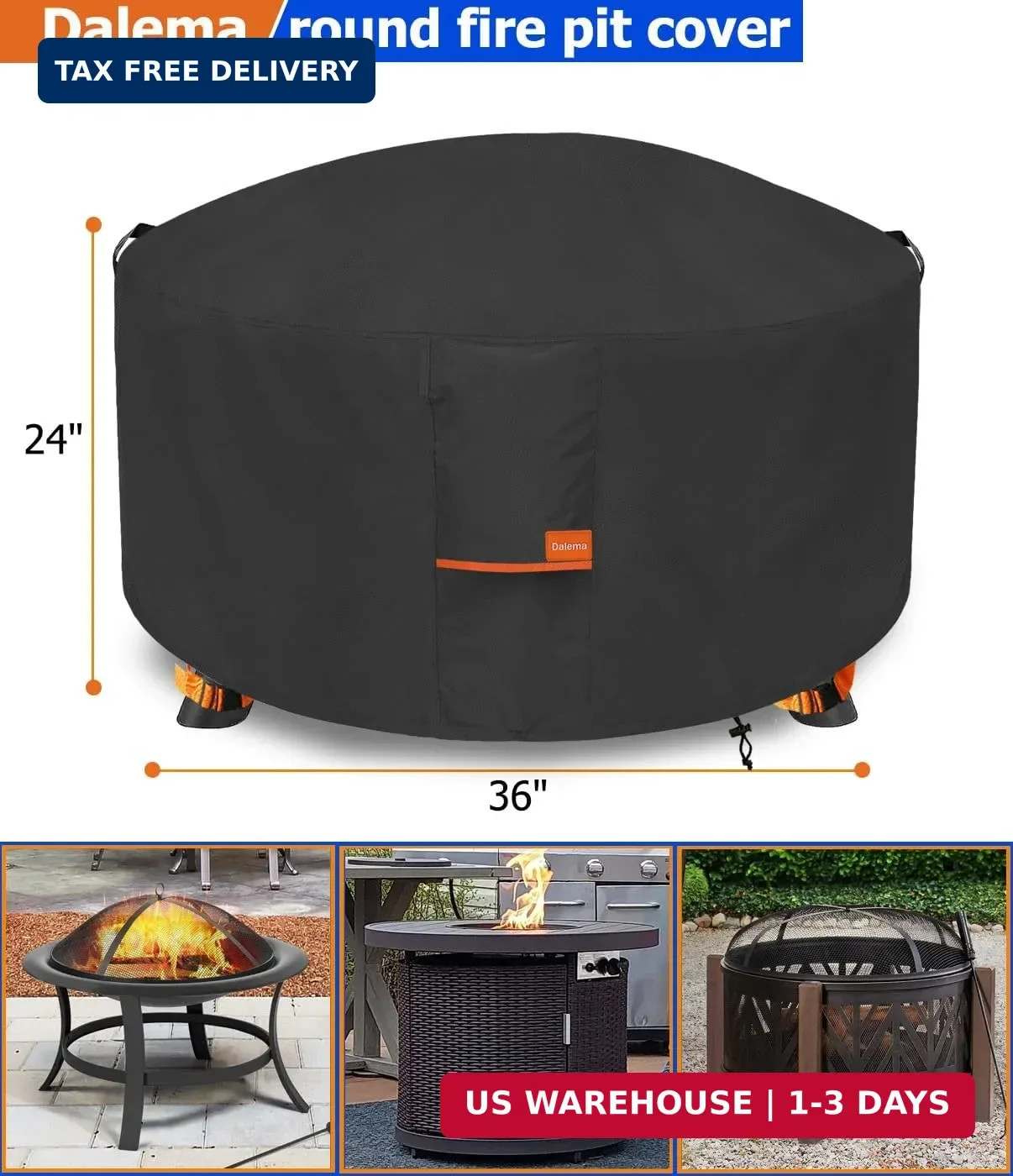 Fire Pit Cover,Outdoor Heavy Duty 600D 100% Waterproof Fire Pit Cover Round,Weat