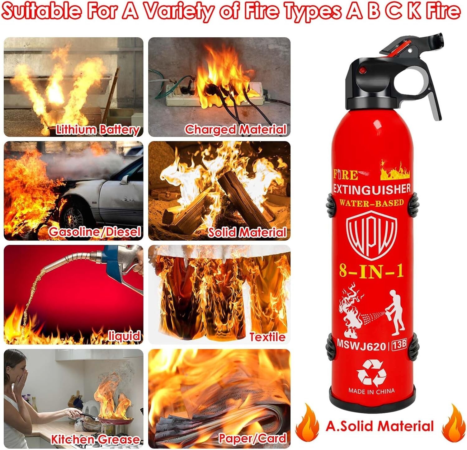 4 Pack Car Fire Extinguisher with Bracket 620ml, 8 in 1 Fire Extinguishers