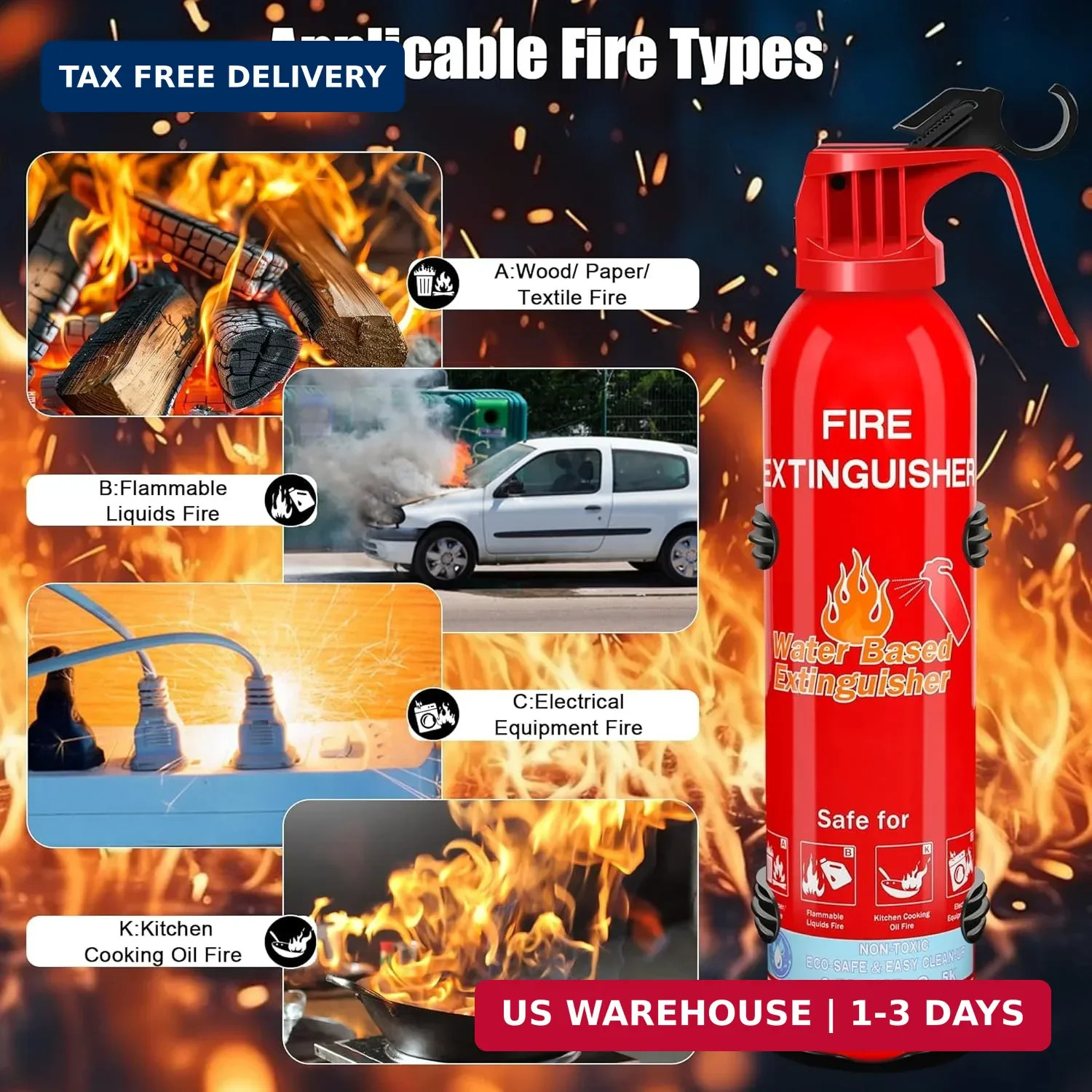 Fire Extinguisher for Home with Mount, 6 Pack Upgraded 8-in-1 Portable Fire Exti