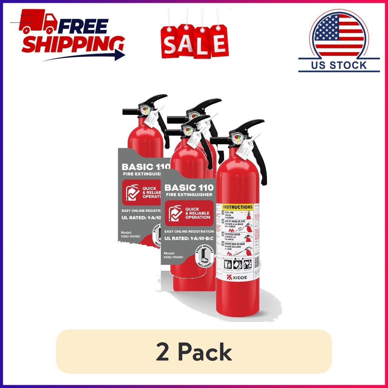 (2 pack) Kidde Basic Fire Extinguisher for Home, Residential 1A10BC