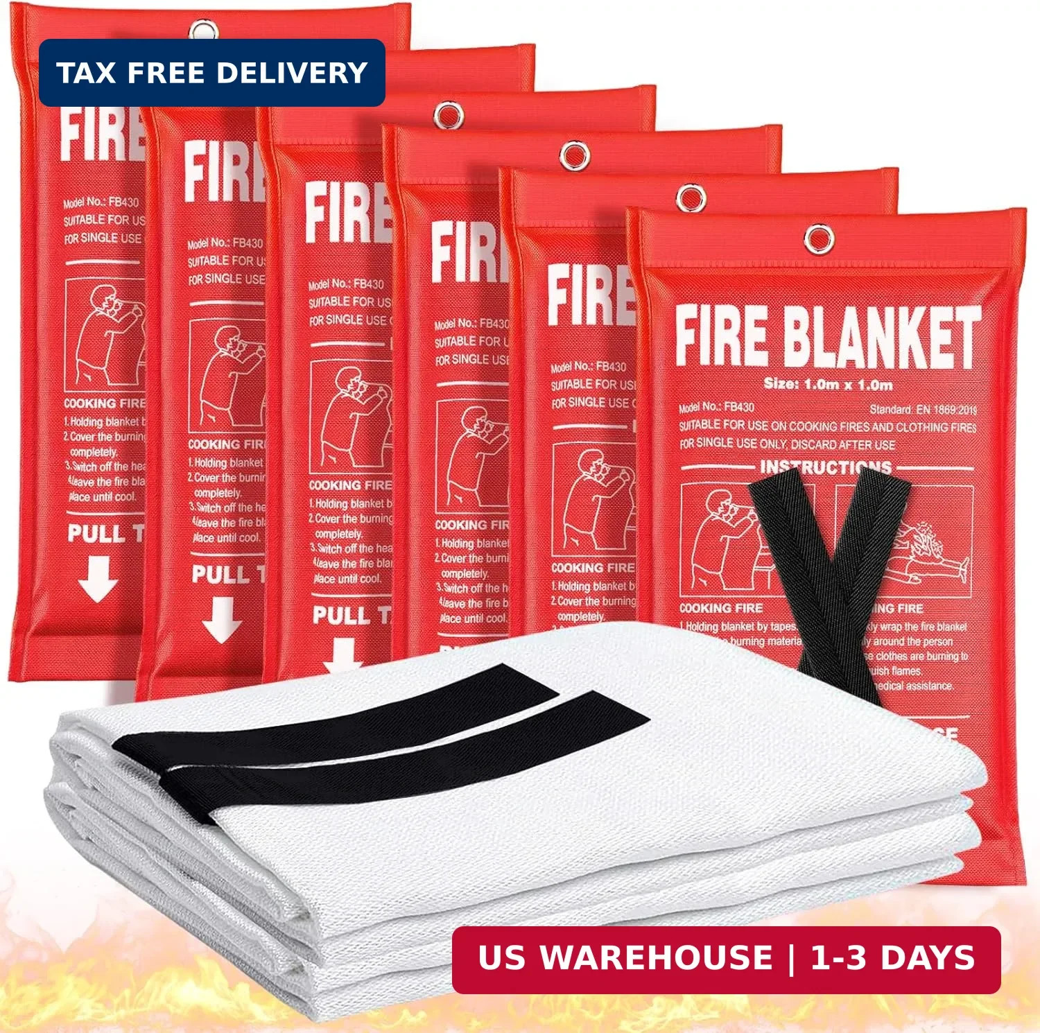 Fire Blanket 6 Pack – 40″ x 40″ CE Certified Fiberglass Prepared Emergency Fire