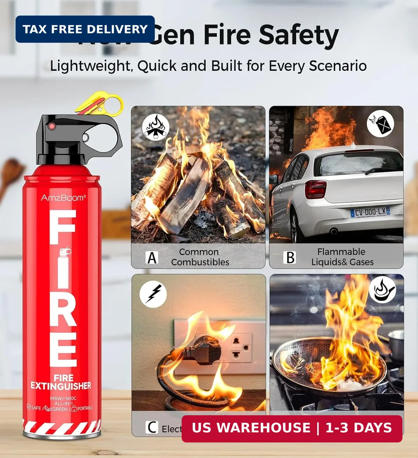 Fire Extinguisher for Home 1Pack, Kitchen, Car, and Grill,Compact Water-Based A,