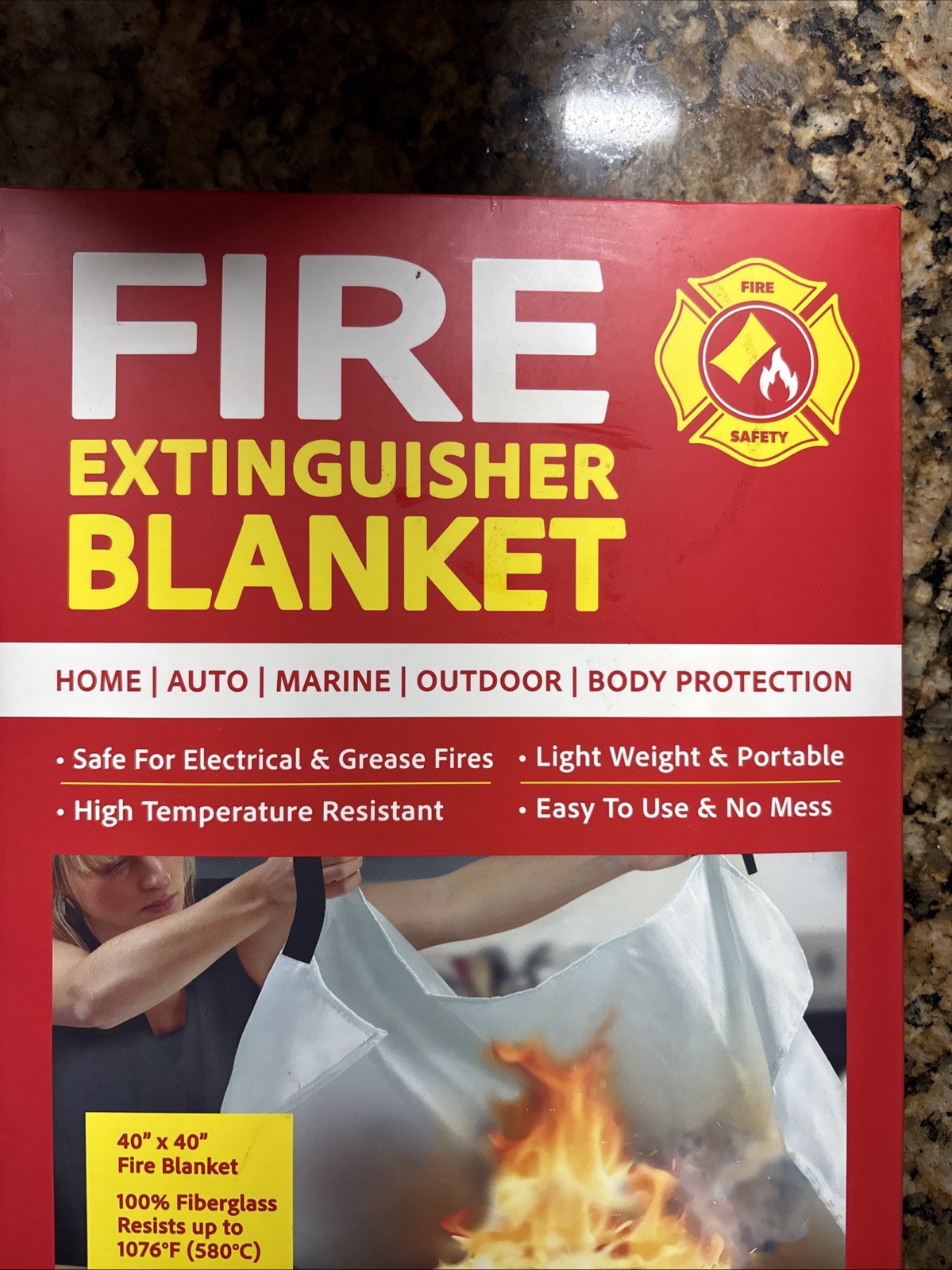 40 In. X 40 In. Fire Extinguisher Blanket For Home, Auto,Marine, Outdoor Body