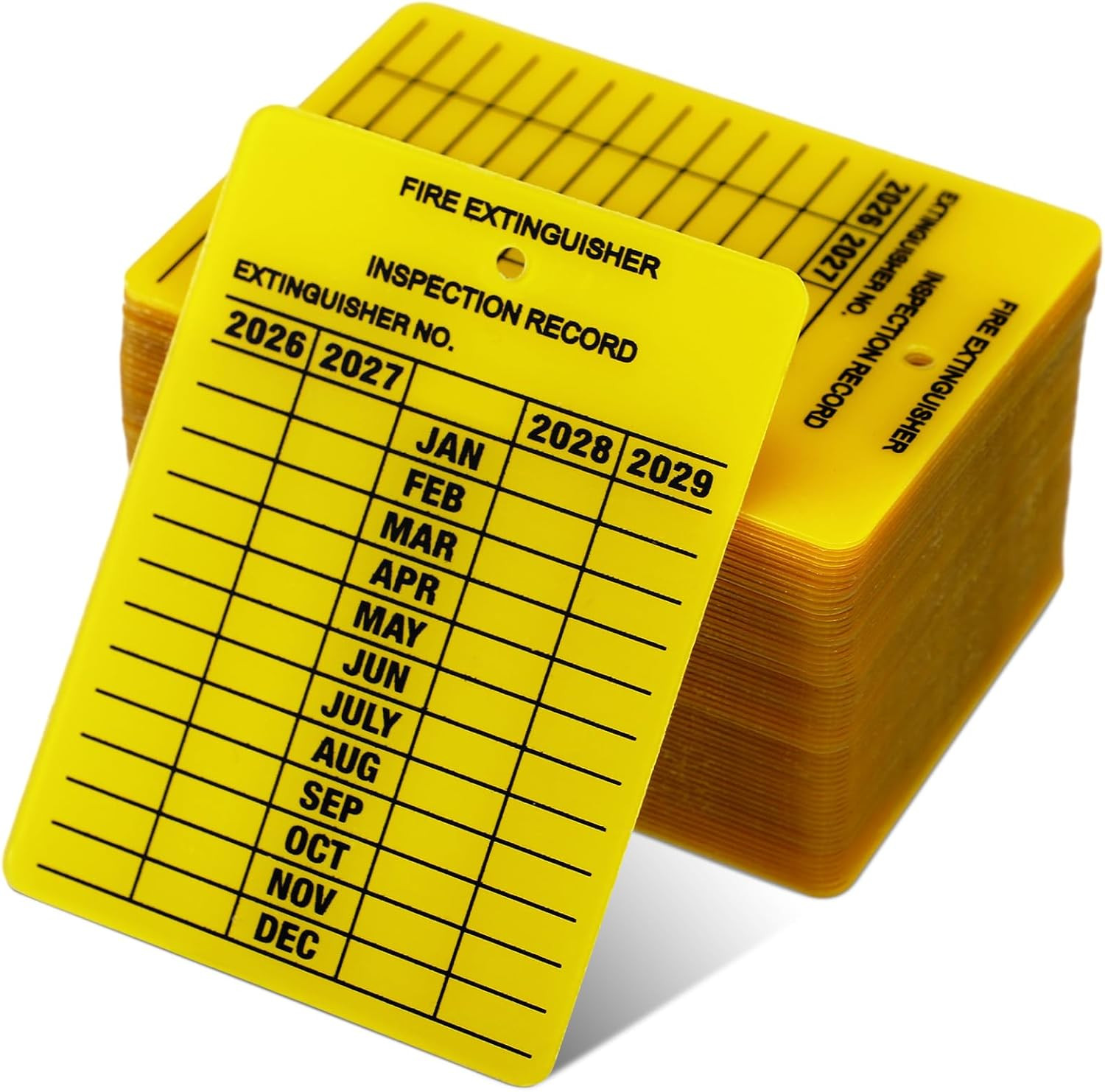 200 Pack Fire Extinguisher Tags Monthly Inspection Yellow Plastic 2026-2029 Dura