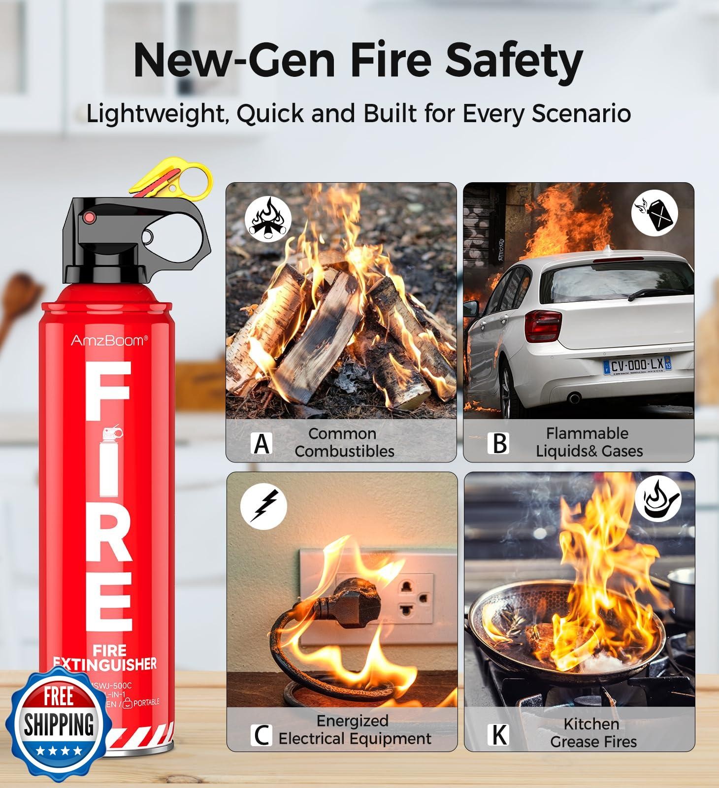 AmzBoom 2-Pack Fire Extinguisher for Home, Kitchen, Car, and Grill with Mount