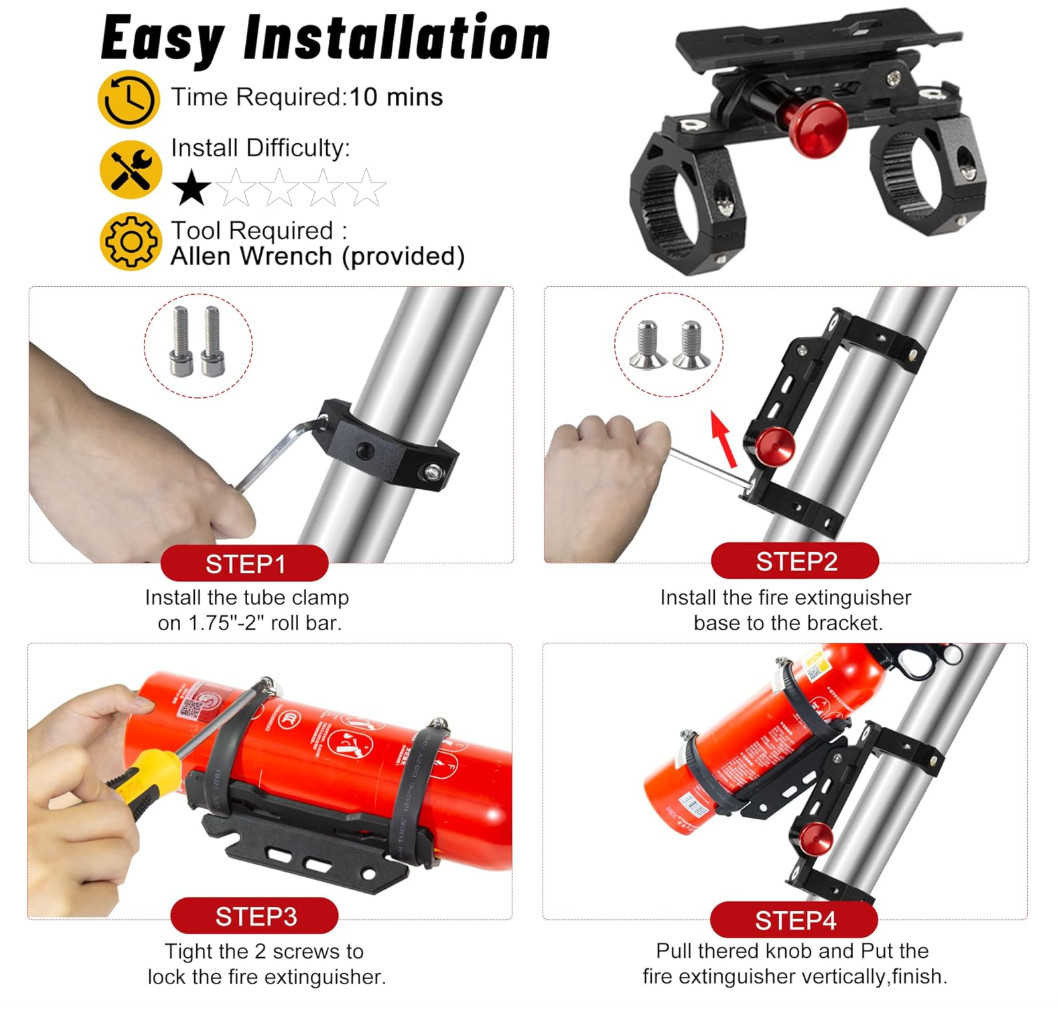 UTV Fire Extinguisher with Mount Kits Quick Release Roll Bar Exting “JUST KIT “