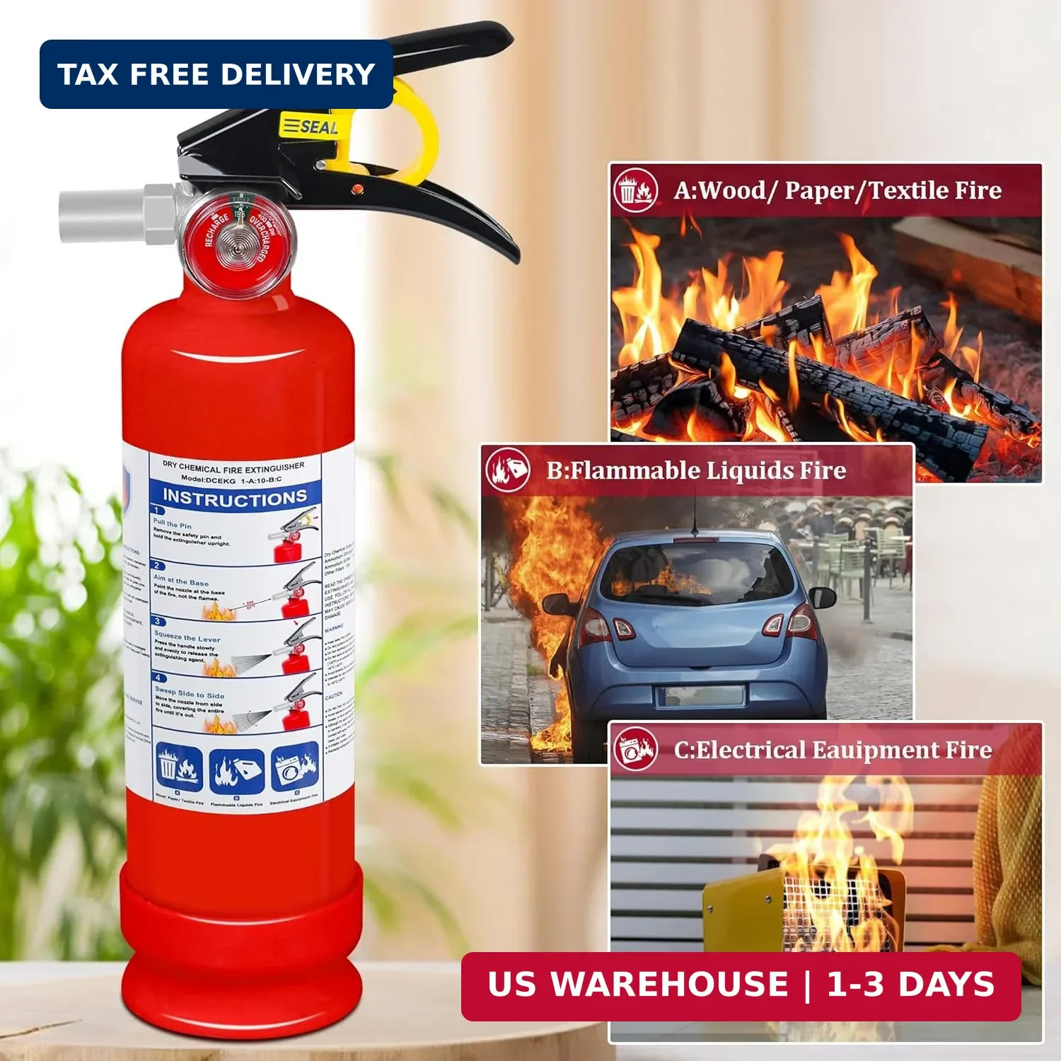 2-Pack ABC Dry Chemical Fire Extinguisher, 2.5 lb 1A:10B:C Fire Extinguisher for