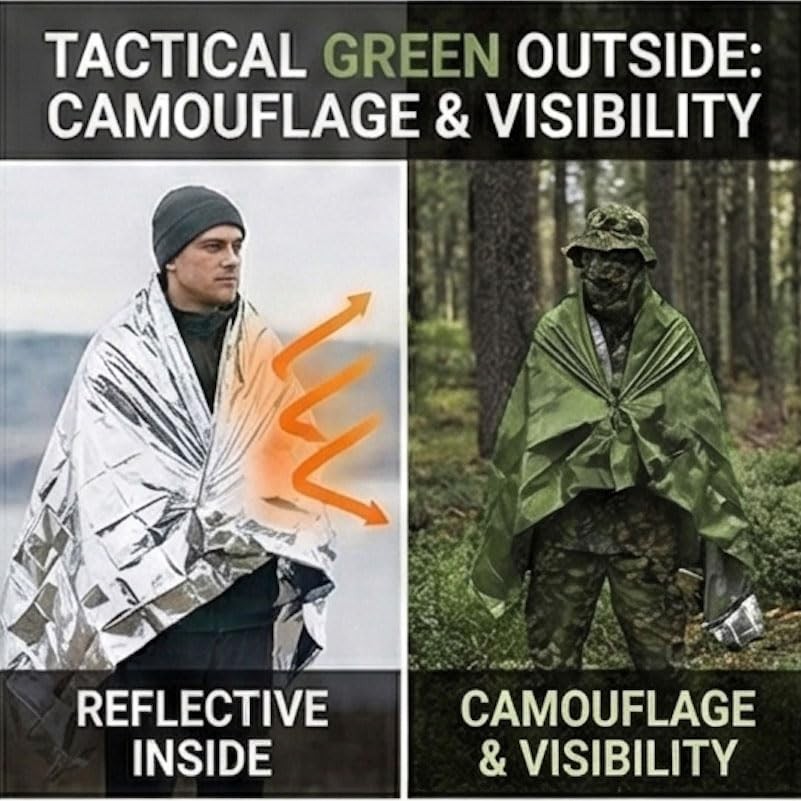 Double-Sided Green/Silver Thermal Emergency Blanket (4-Pack) – Extra Large 63…