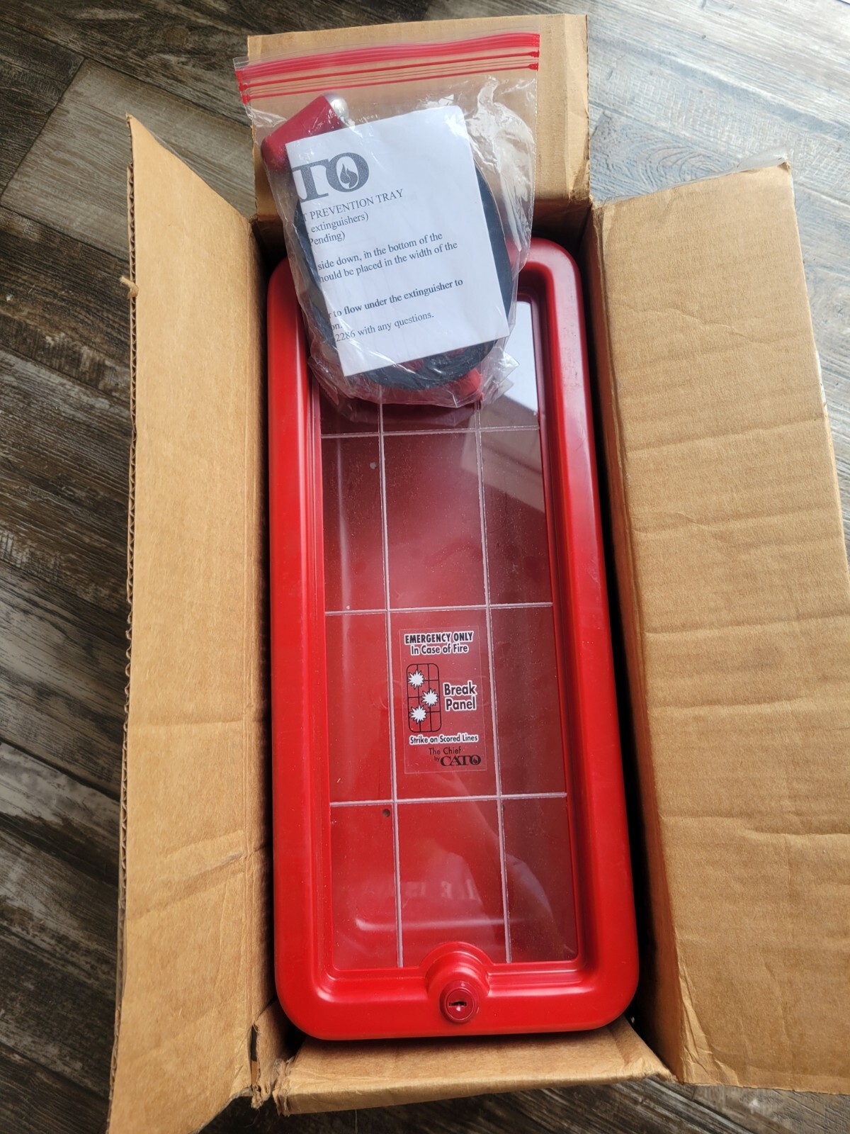 Fire extinguisher wall mount cover case box With KEY Break In Case Of Emergency
