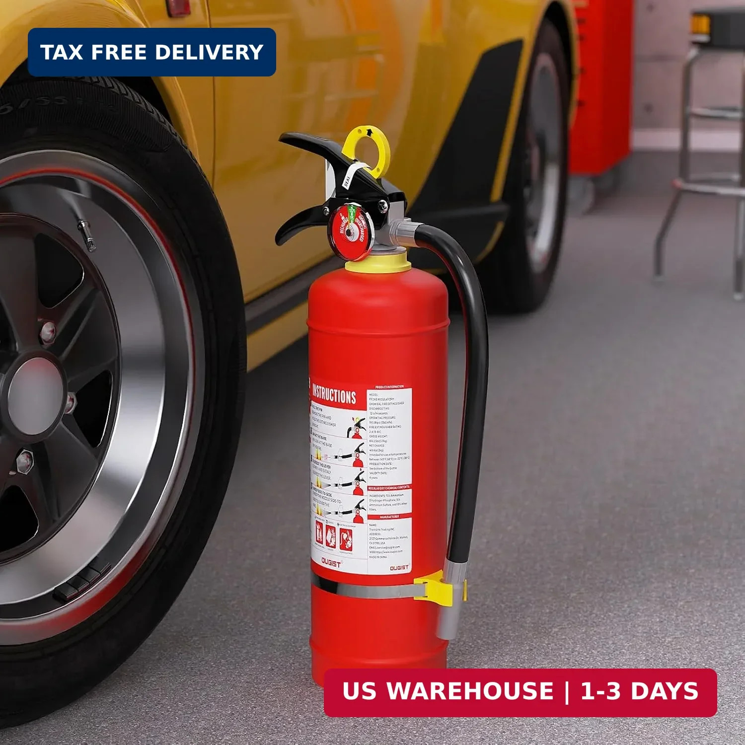 Ougist ABC Dry Chemical Fire Extinguisher, 5 lb – 2-A:10-B：C Rated for Home, Off