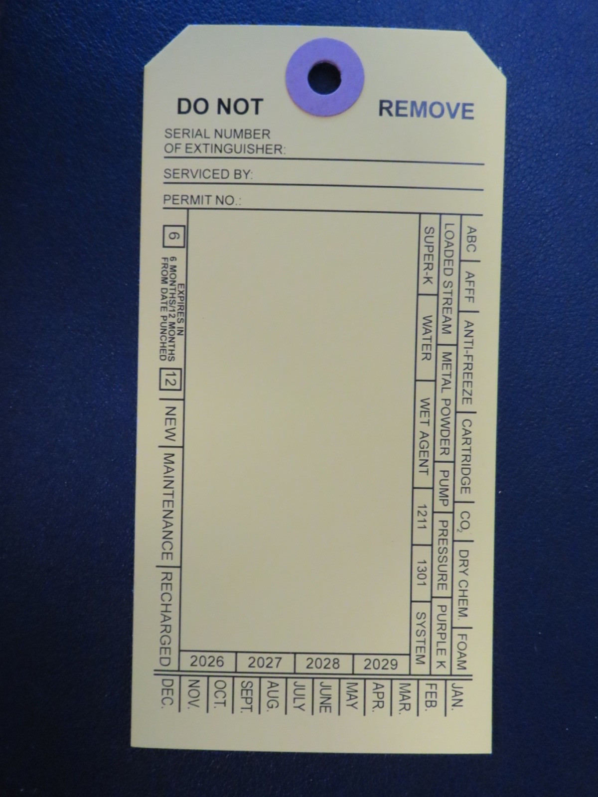 25-FIRE EXTINGUISHER 4-YEAR 2024-2027 INSPECTION Double Sided Tags 5 1/4″ X 2 ½”