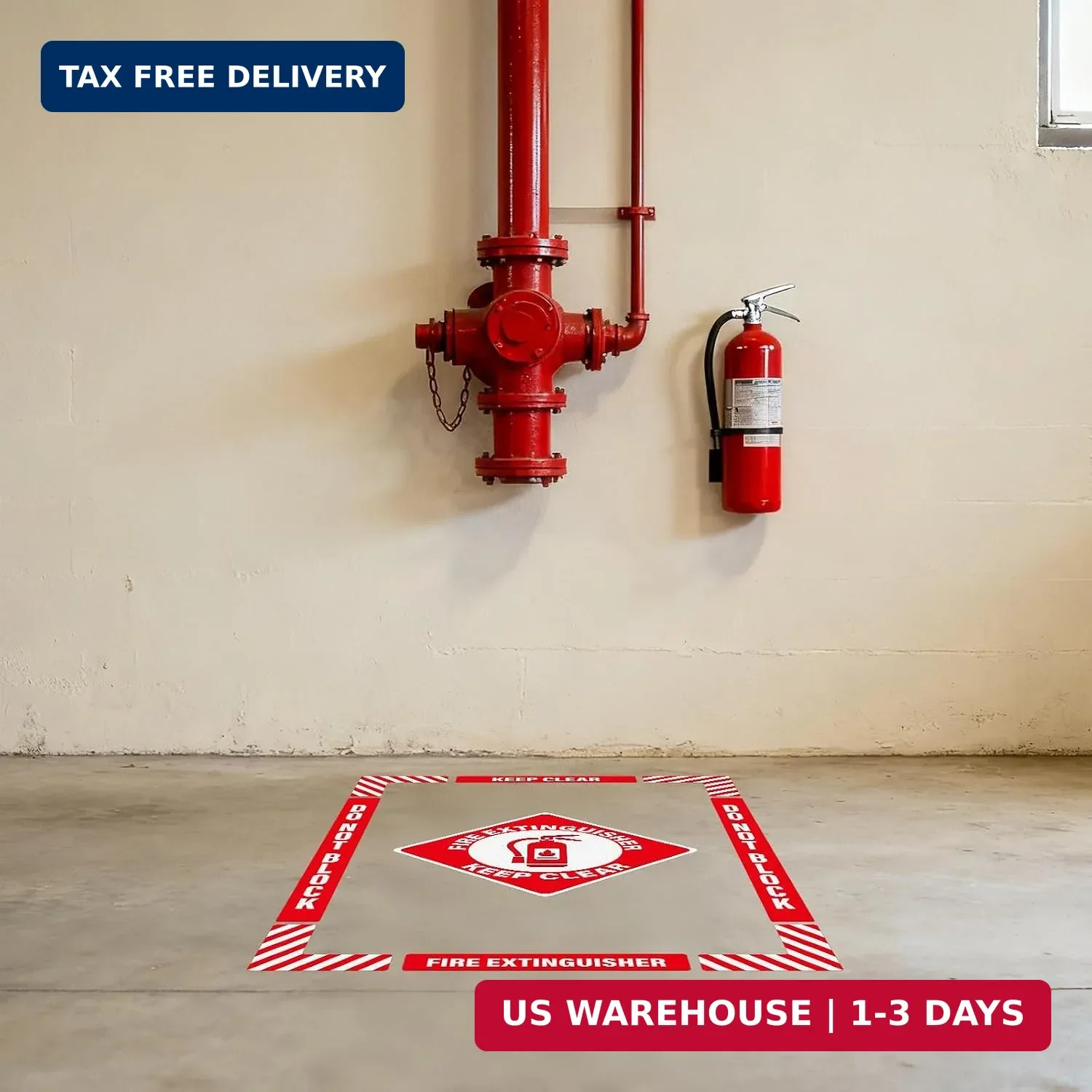2 Pack Fire Extinguisher Keep Clear Do Not Block Floor Signs Red | Self-Adhesive