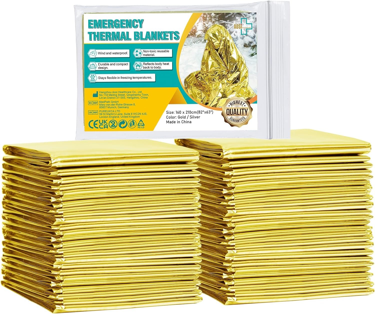 Emergency Blanket (12-Pack), Emergency Gold Foil Blanket– Perfect for Outdoor…