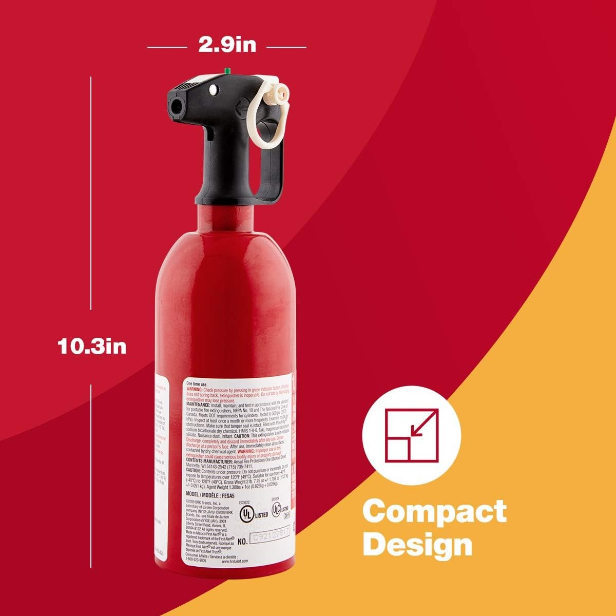 First Alert Car Fire Extinguisher UL Rated 5-B:C Auto Truck Vehicle Mount FESA5