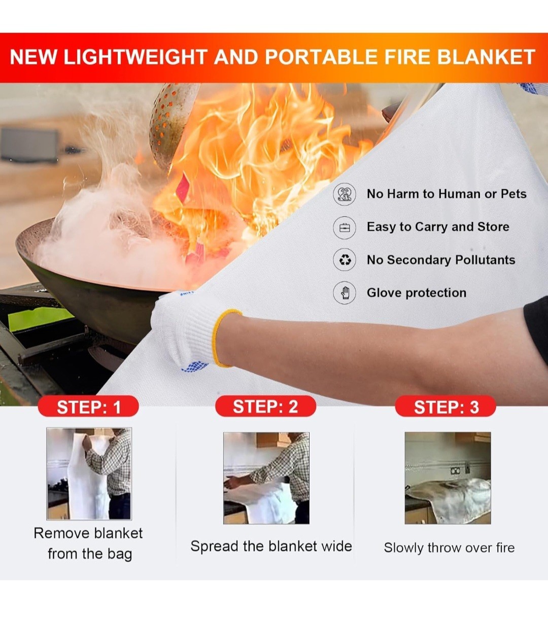 4pk Large 4’x4′ Fire Blanket Fireproof For Home Office Caravan Emergency Safety