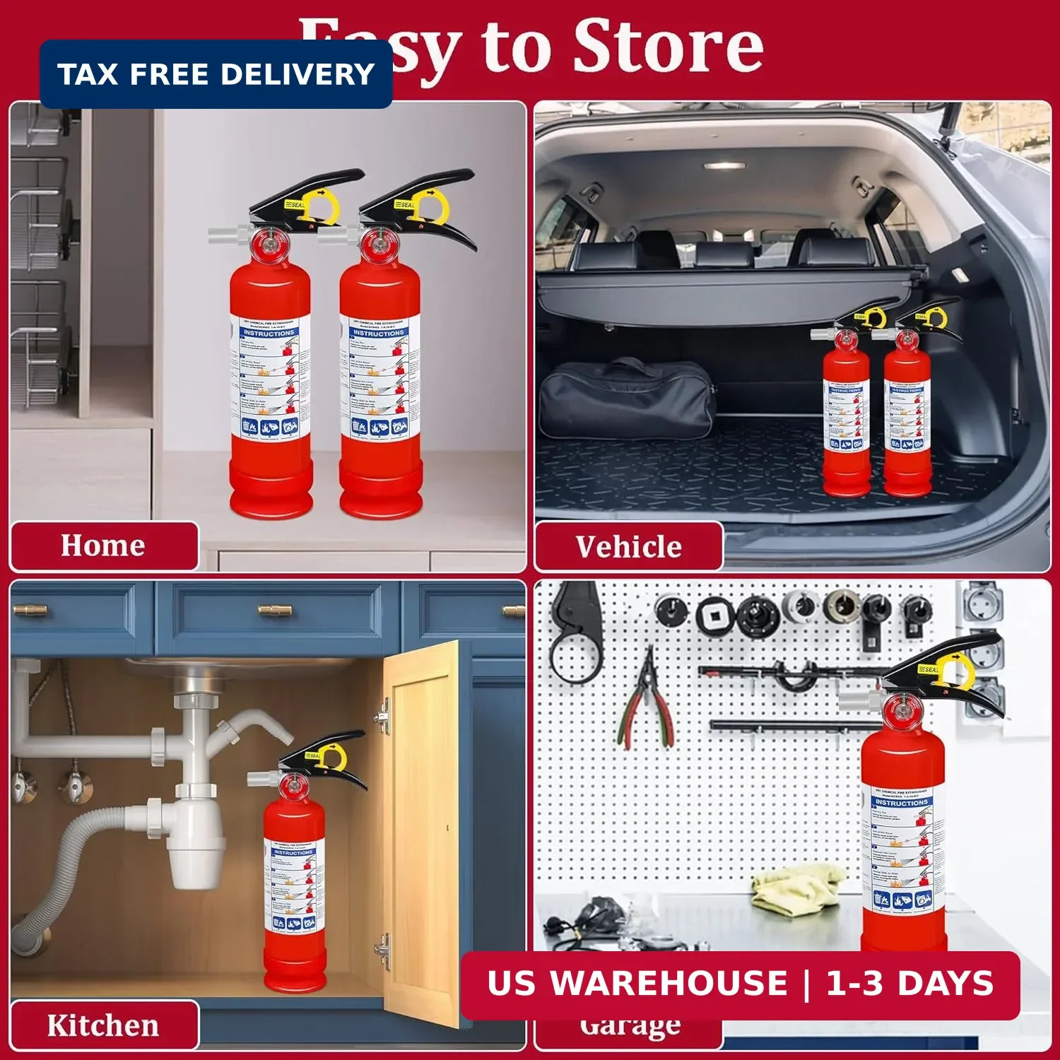 2-Pack ABC Dry Chemical Fire Extinguisher, 2.5 lb 1A:10B:C Fire Extinguisher for