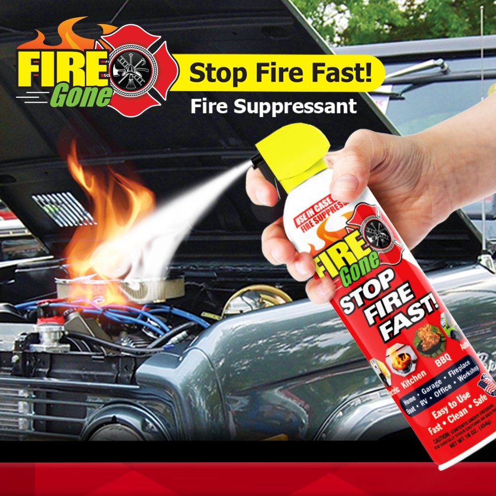 Fire Gone 16 oz Fire Extinguishing Suppressant Aerosol Can (Pack of 1) Class A,