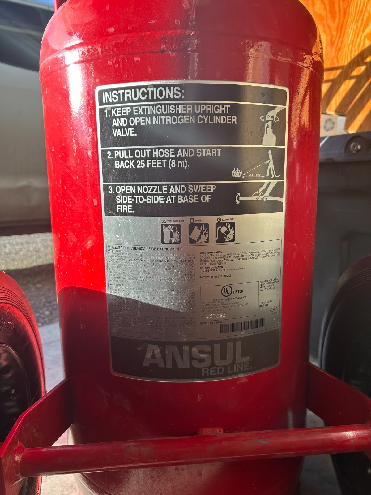 Ansul 150lb ABC fire extinguisher on wheels, with nitrogen – Model CR-1-A-150D